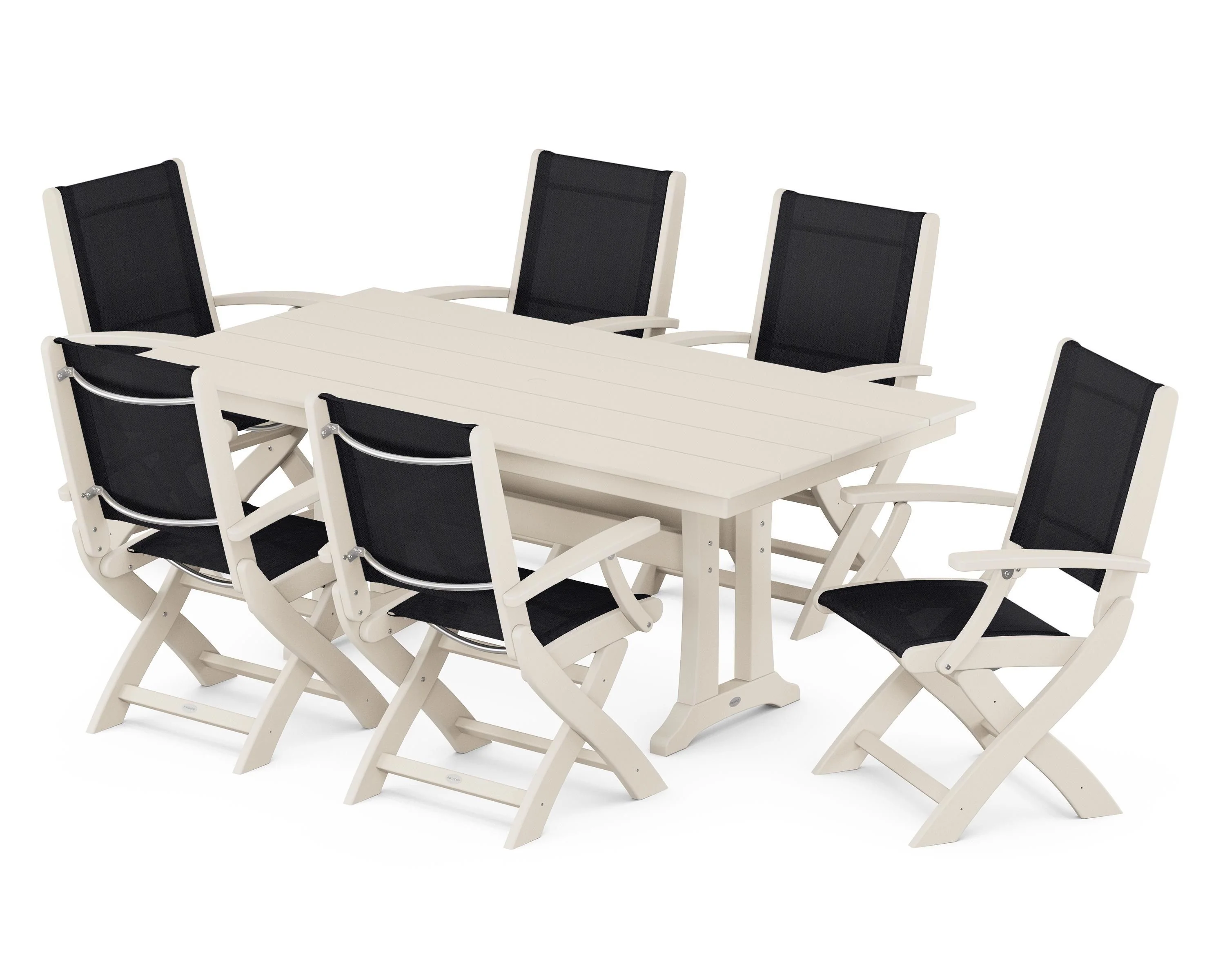 Coastal Folding Arm Chair 7-Piece Farmhouse Dining Set with Trestle Legs - Image 114