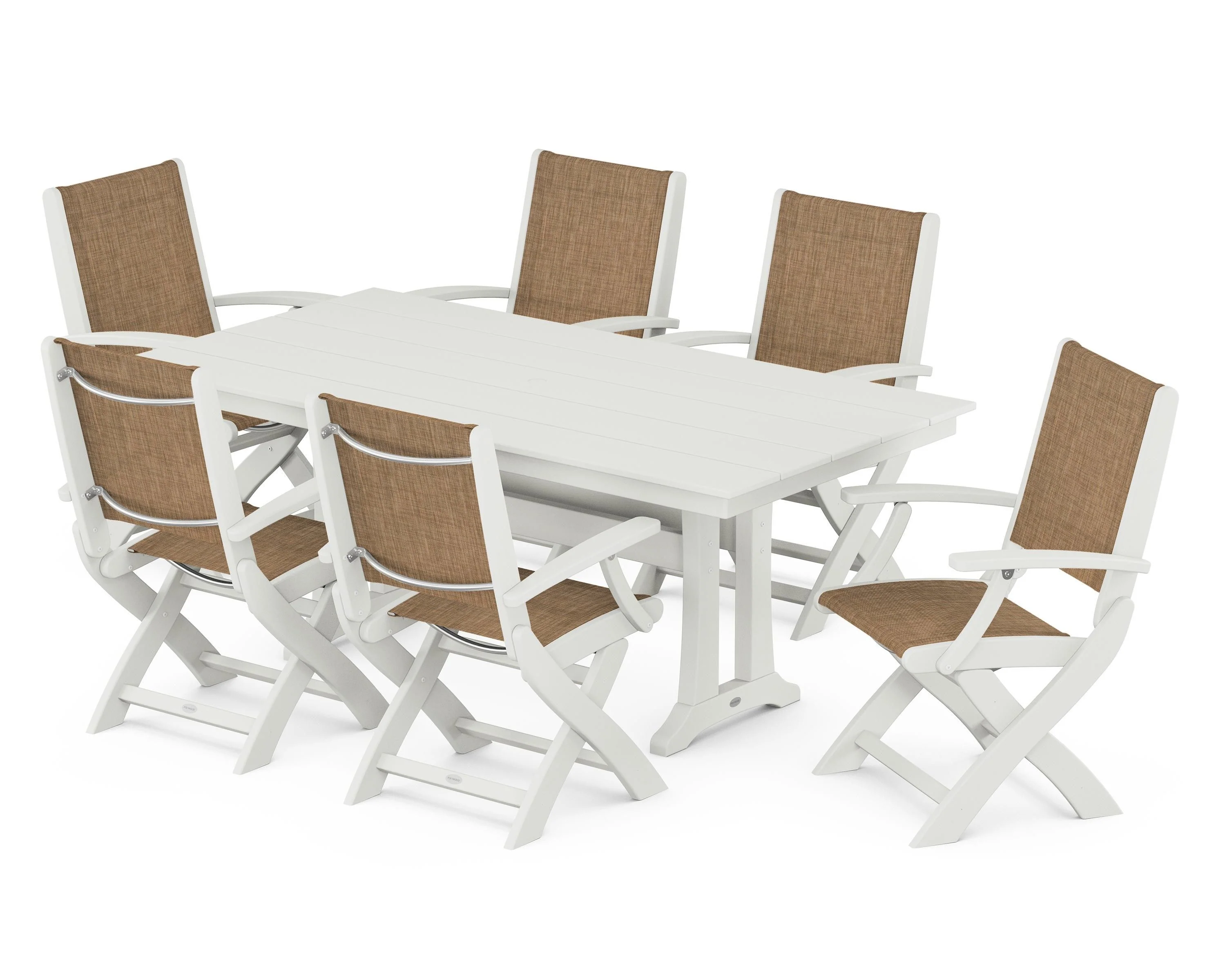 Coastal Folding Arm Chair 7-Piece Farmhouse Dining Set with Trestle Legs - Image 115