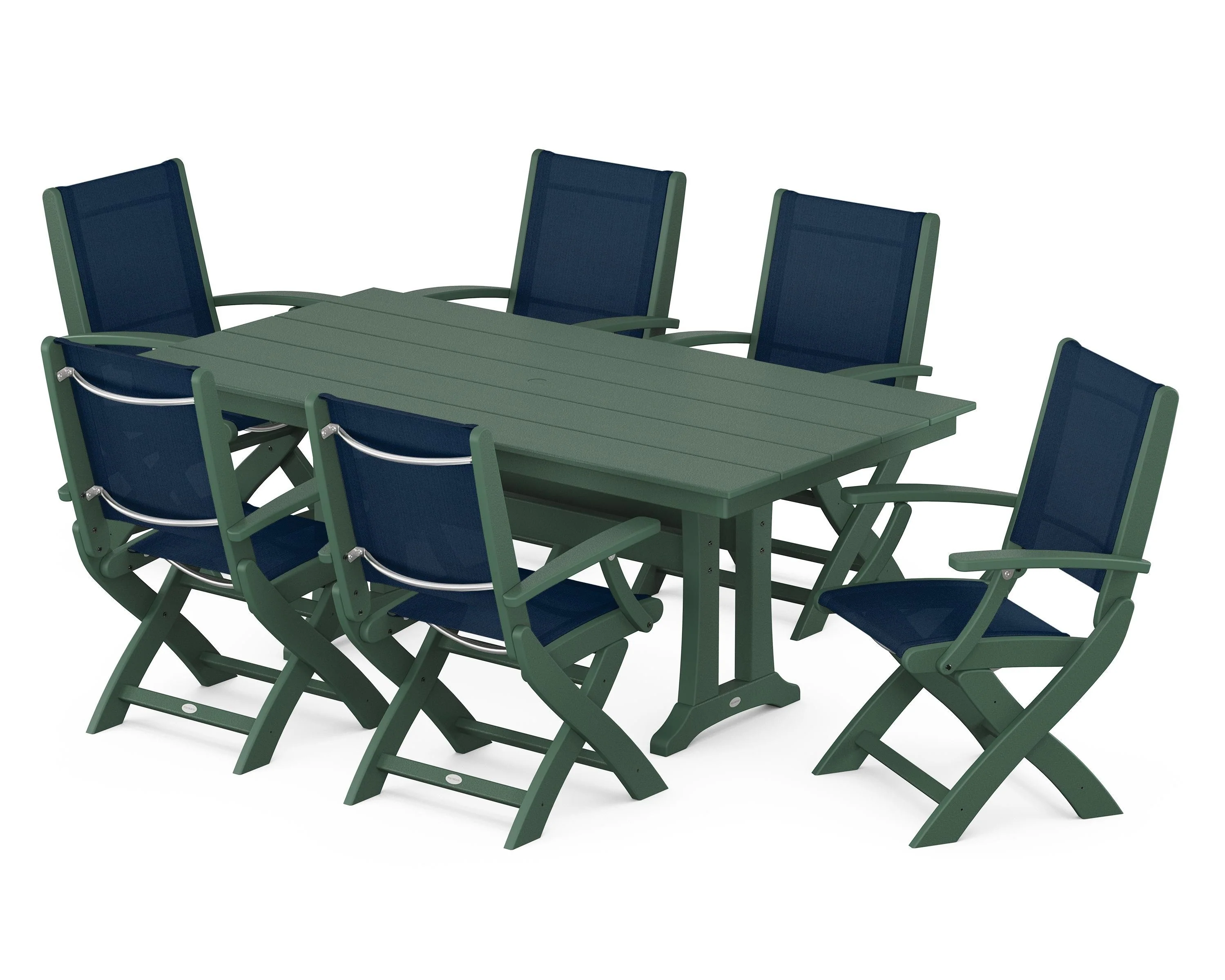 Coastal Folding Arm Chair 7-Piece Farmhouse Dining Set with Trestle Legs - Image 117