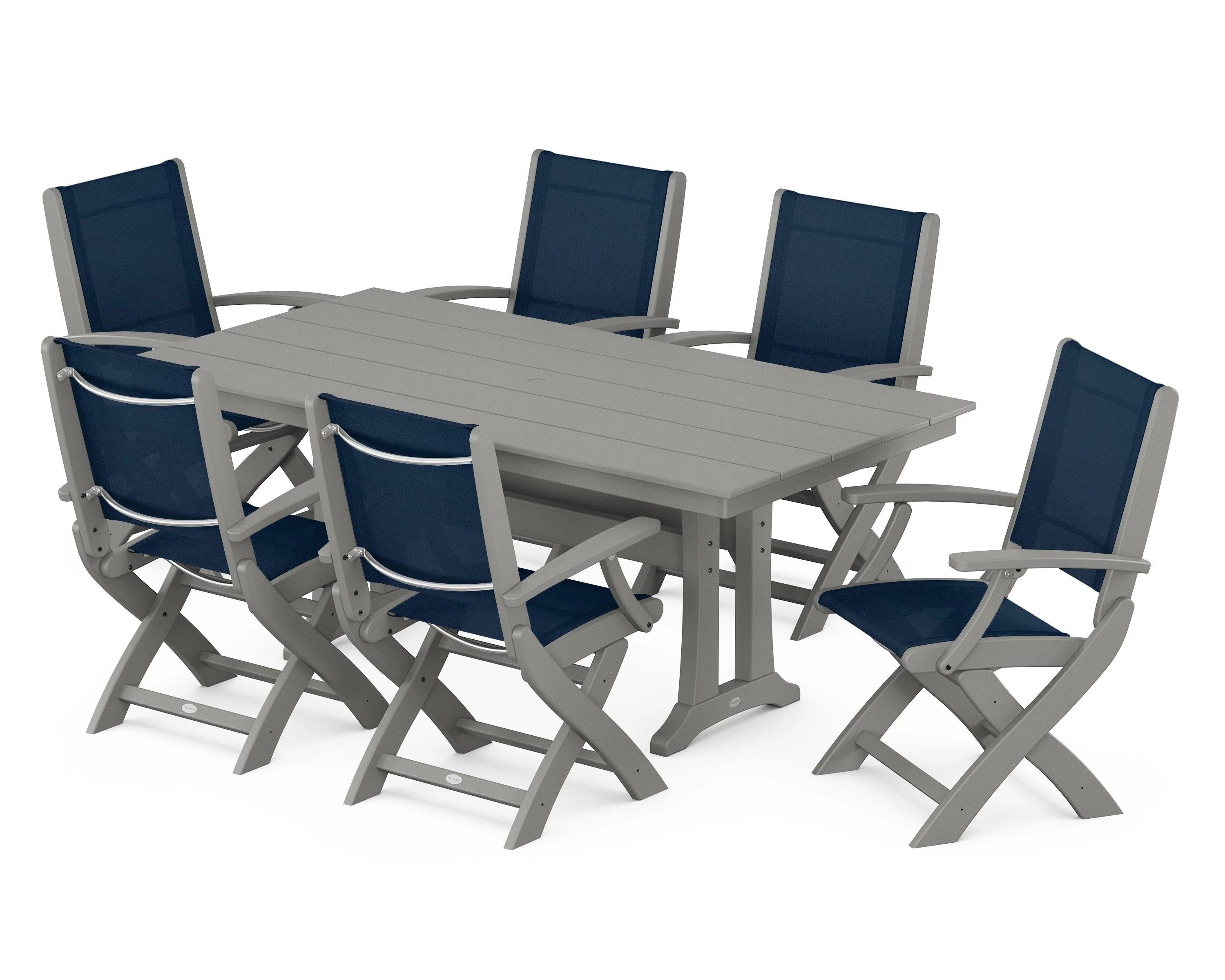 Coastal Folding Arm Chair 7-Piece Farmhouse Dining Set with Trestle Legs - Image 119
