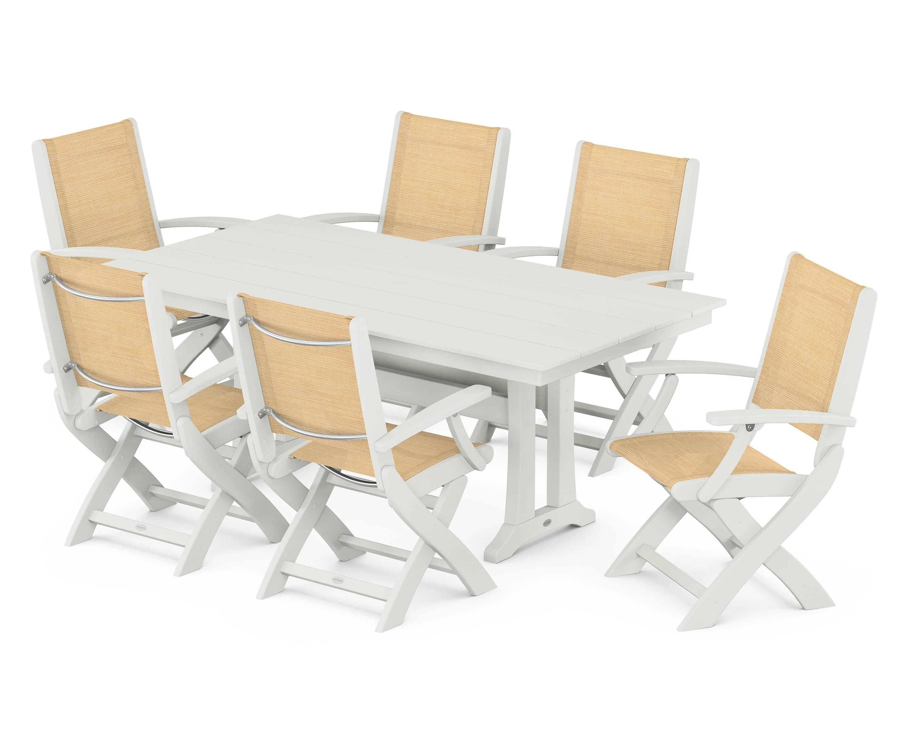 Coastal Folding Arm Chair 7-Piece Farmhouse Dining Set with Trestle Legs - Image 12