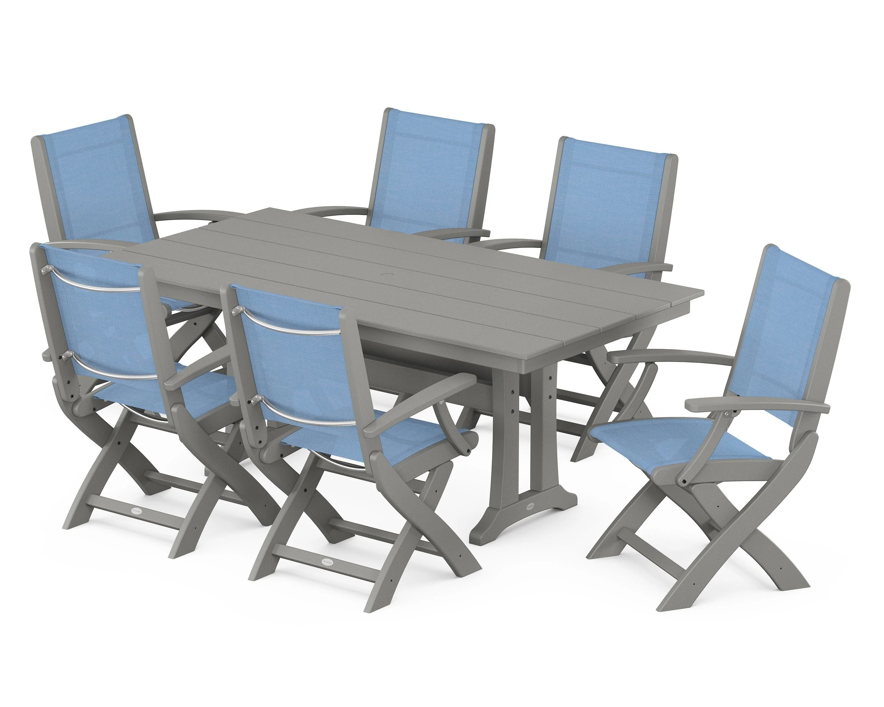 Coastal Folding Arm Chair 7-Piece Farmhouse Dining Set with Trestle Legs - Image 120