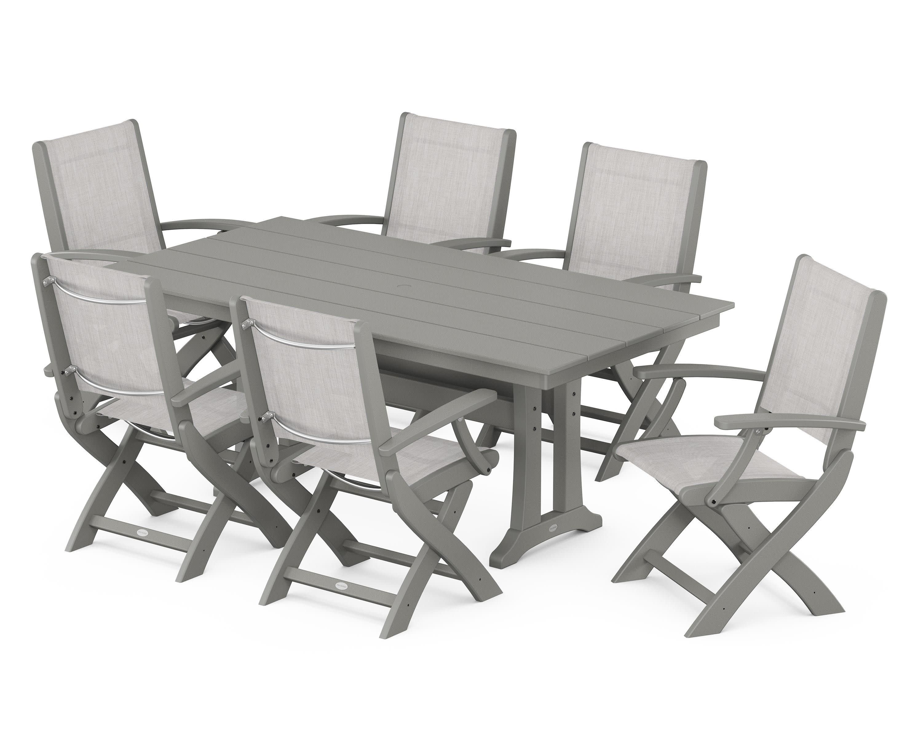 Coastal Folding Arm Chair 7-Piece Farmhouse Dining Set with Trestle Legs - Image 122