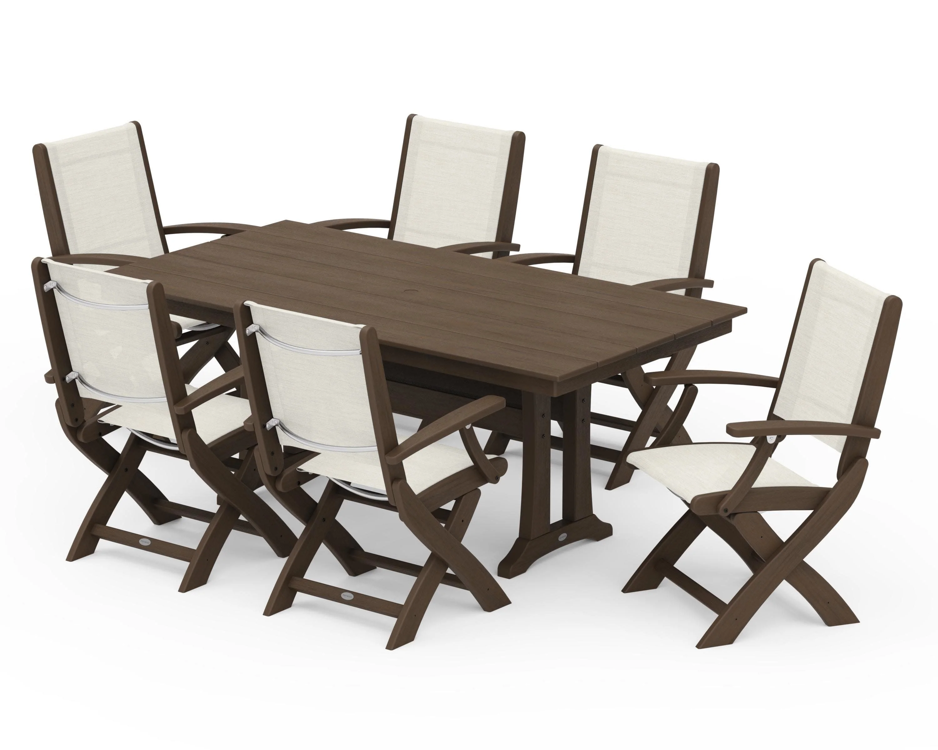 Coastal Folding Arm Chair 7-Piece Farmhouse Dining Set with Trestle Legs - Image 123