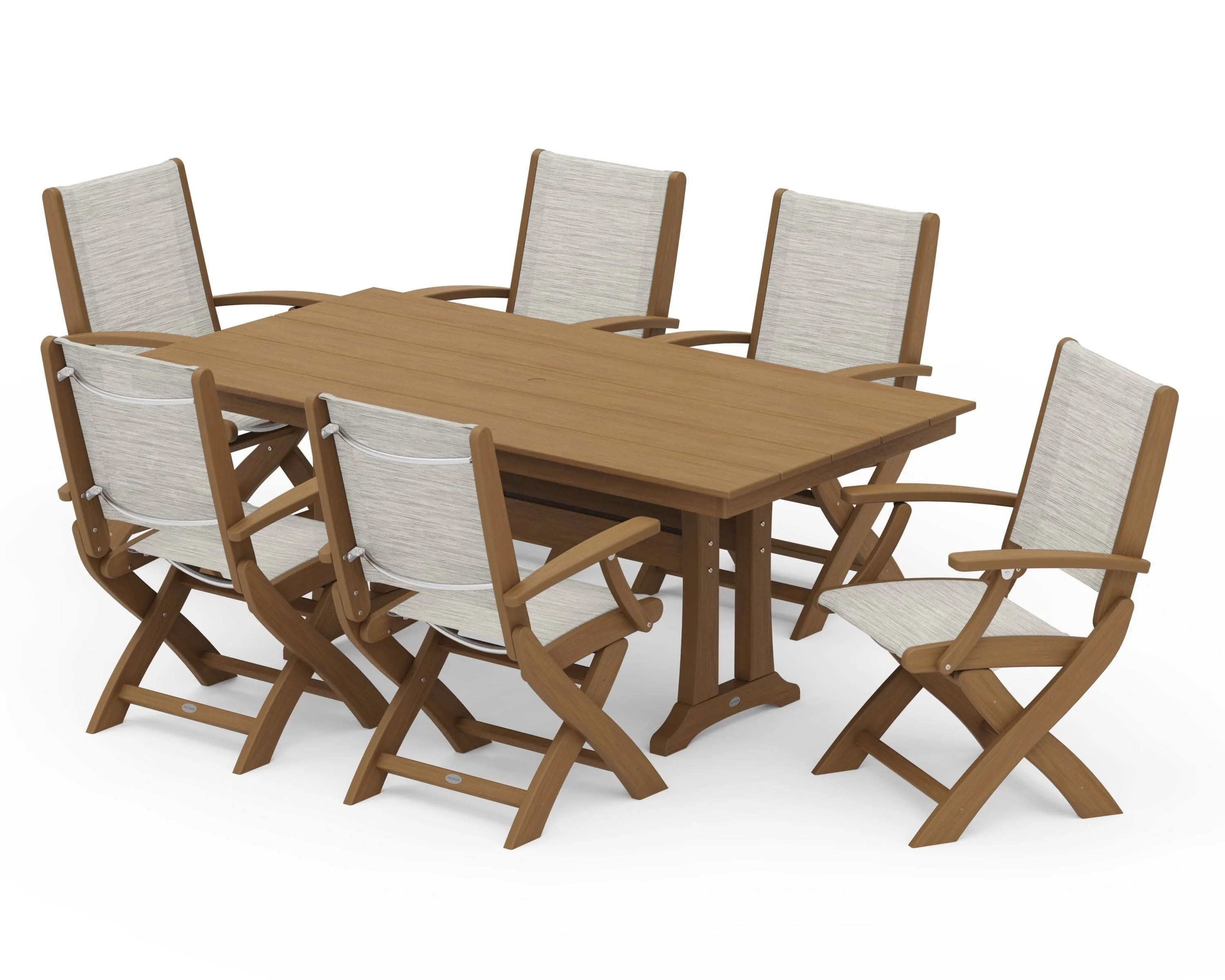 Coastal Folding Arm Chair 7-Piece Farmhouse Dining Set with Trestle Legs - Image 125