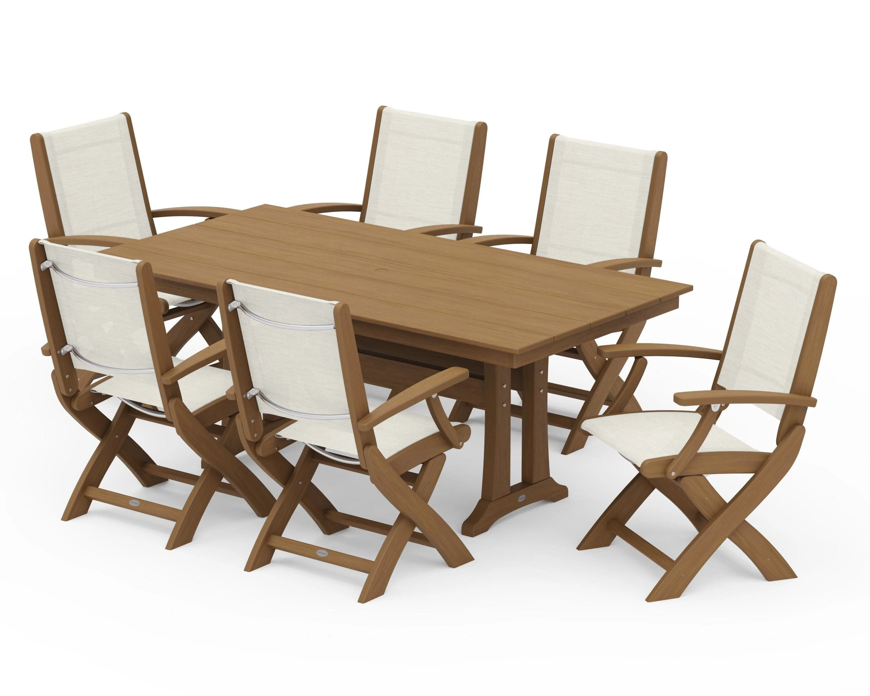 Coastal Folding Arm Chair 7-Piece Farmhouse Dining Set with Trestle Legs - Image 126