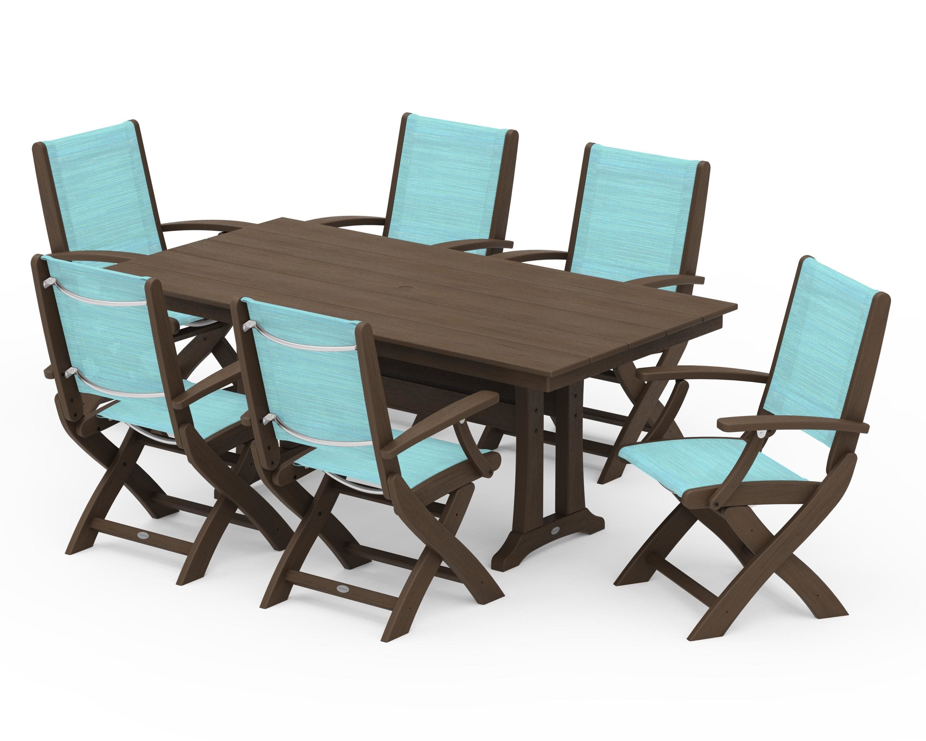 Coastal Folding Arm Chair 7-Piece Farmhouse Dining Set with Trestle Legs - Image 127