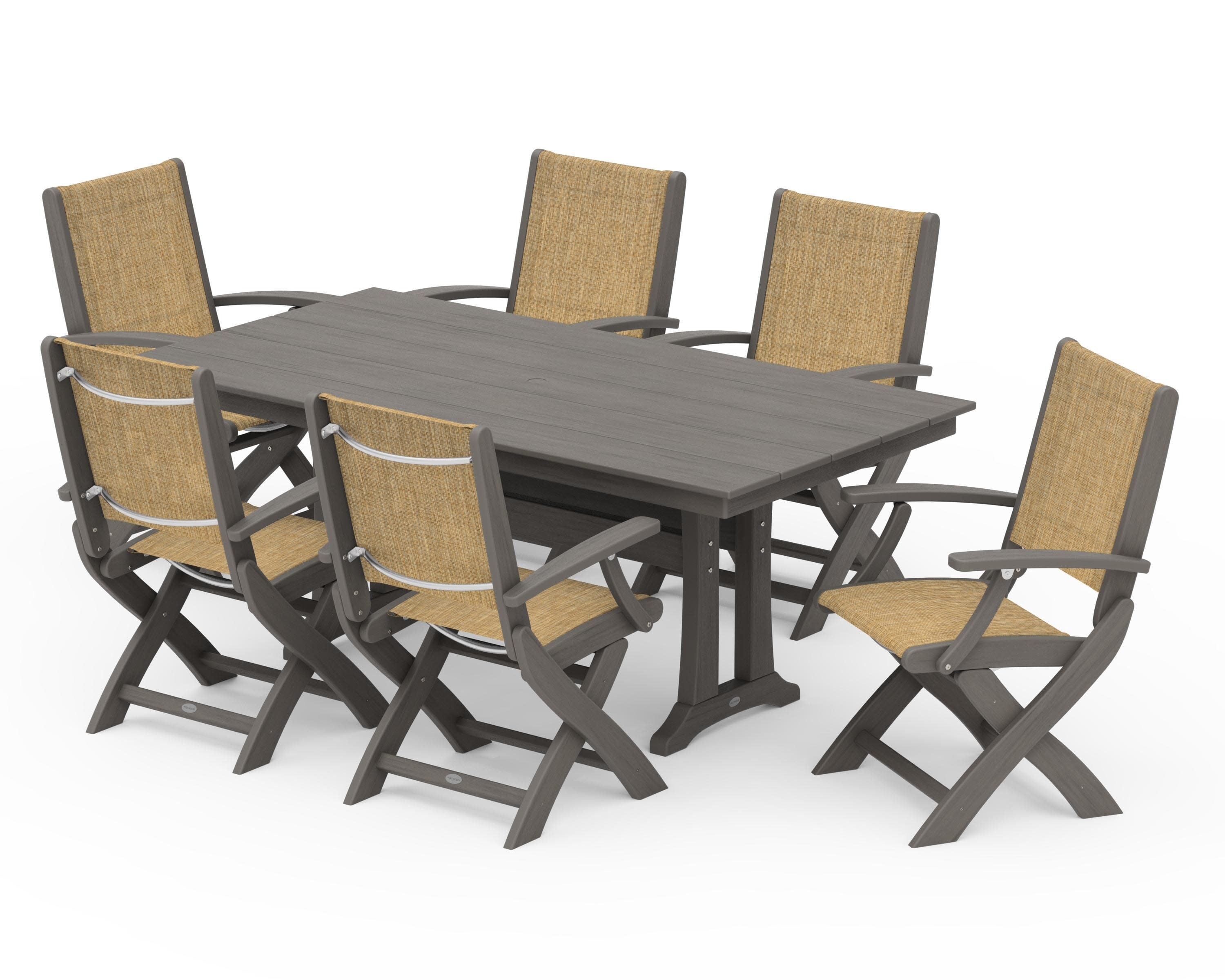 Coastal Folding Arm Chair 7-Piece Farmhouse Dining Set with Trestle Legs - Image 128