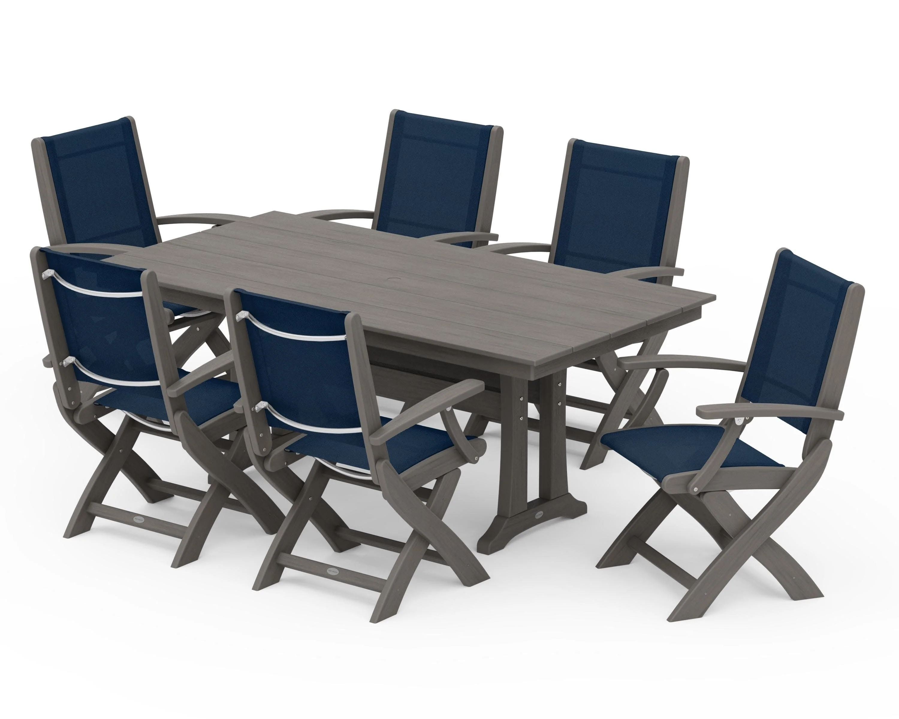 Coastal Folding Arm Chair 7-Piece Farmhouse Dining Set with Trestle Legs - Image 129