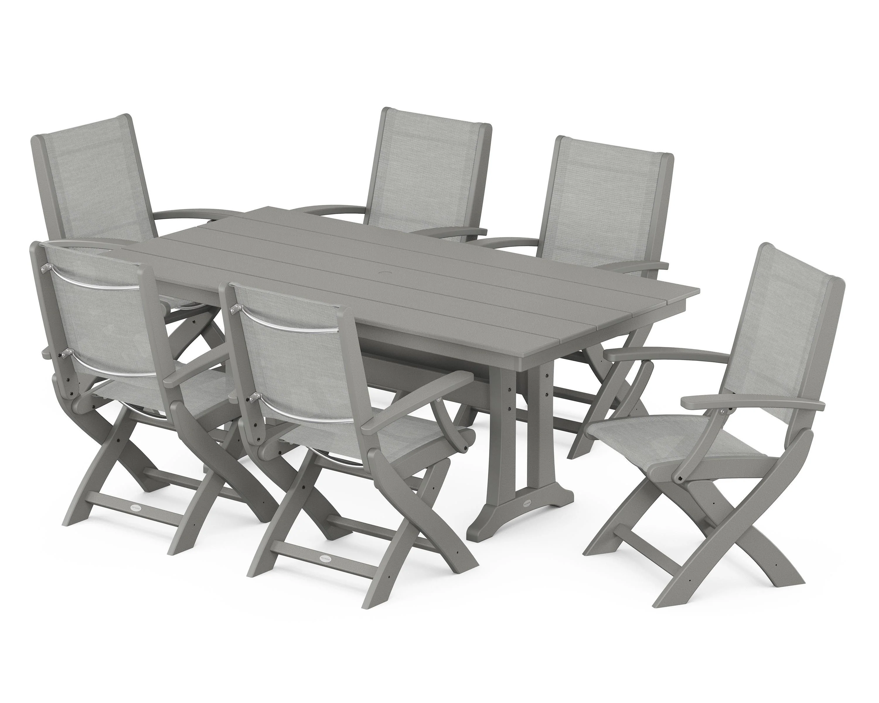 Coastal Folding Arm Chair 7-Piece Farmhouse Dining Set with Trestle Legs - Image 13