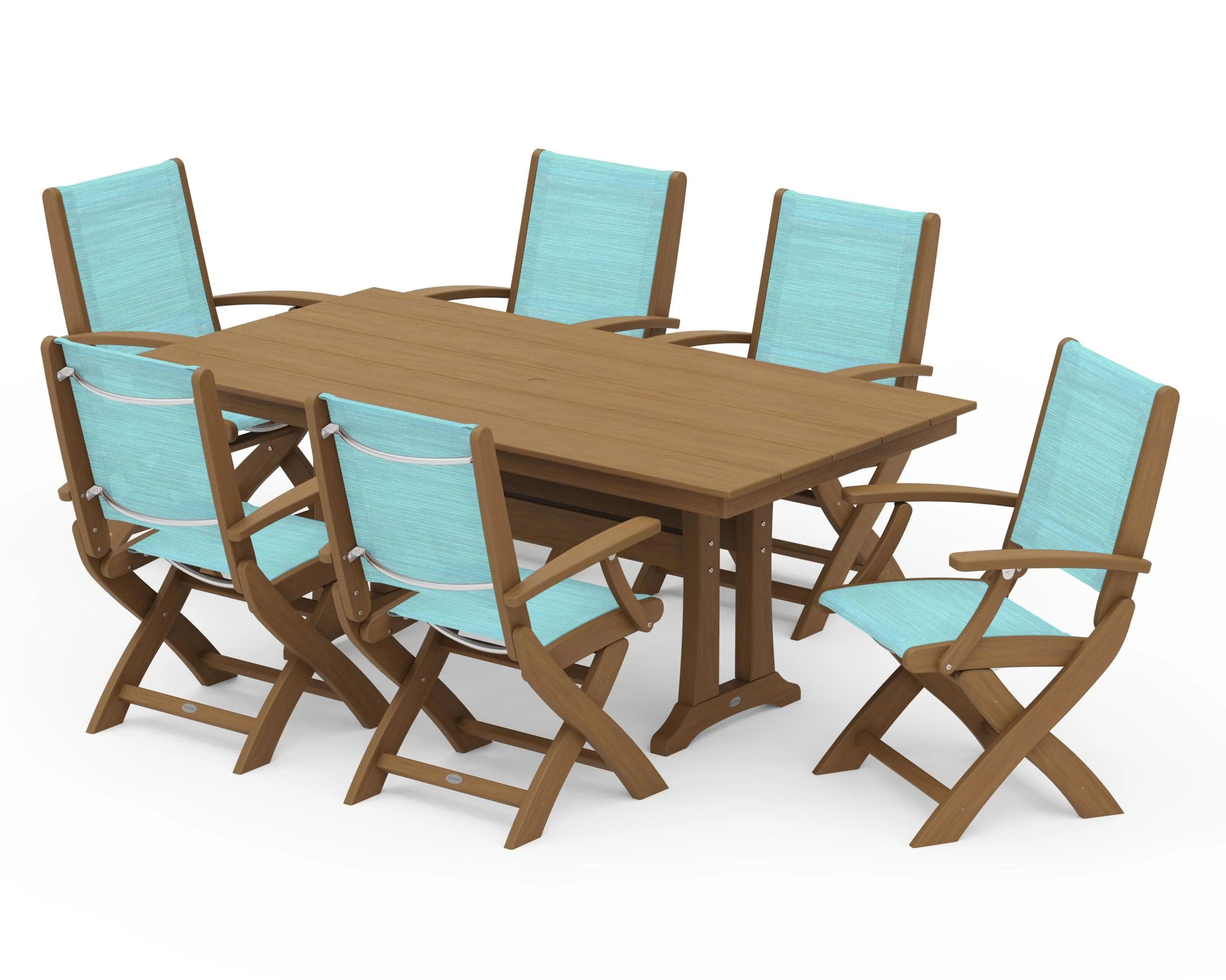 Coastal Folding Arm Chair 7-Piece Farmhouse Dining Set with Trestle Legs - Image 130