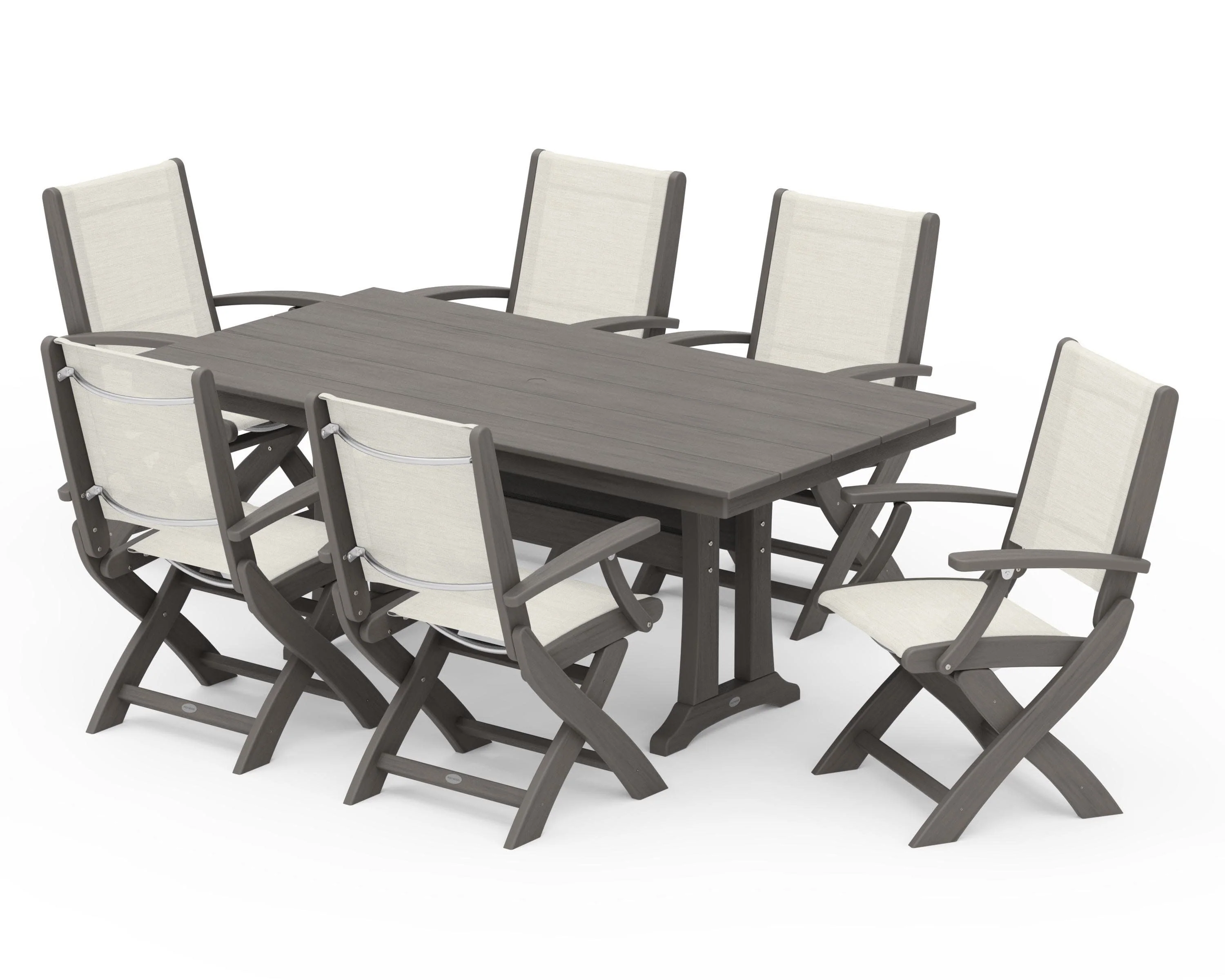Coastal Folding Arm Chair 7-Piece Farmhouse Dining Set with Trestle Legs - Image 131