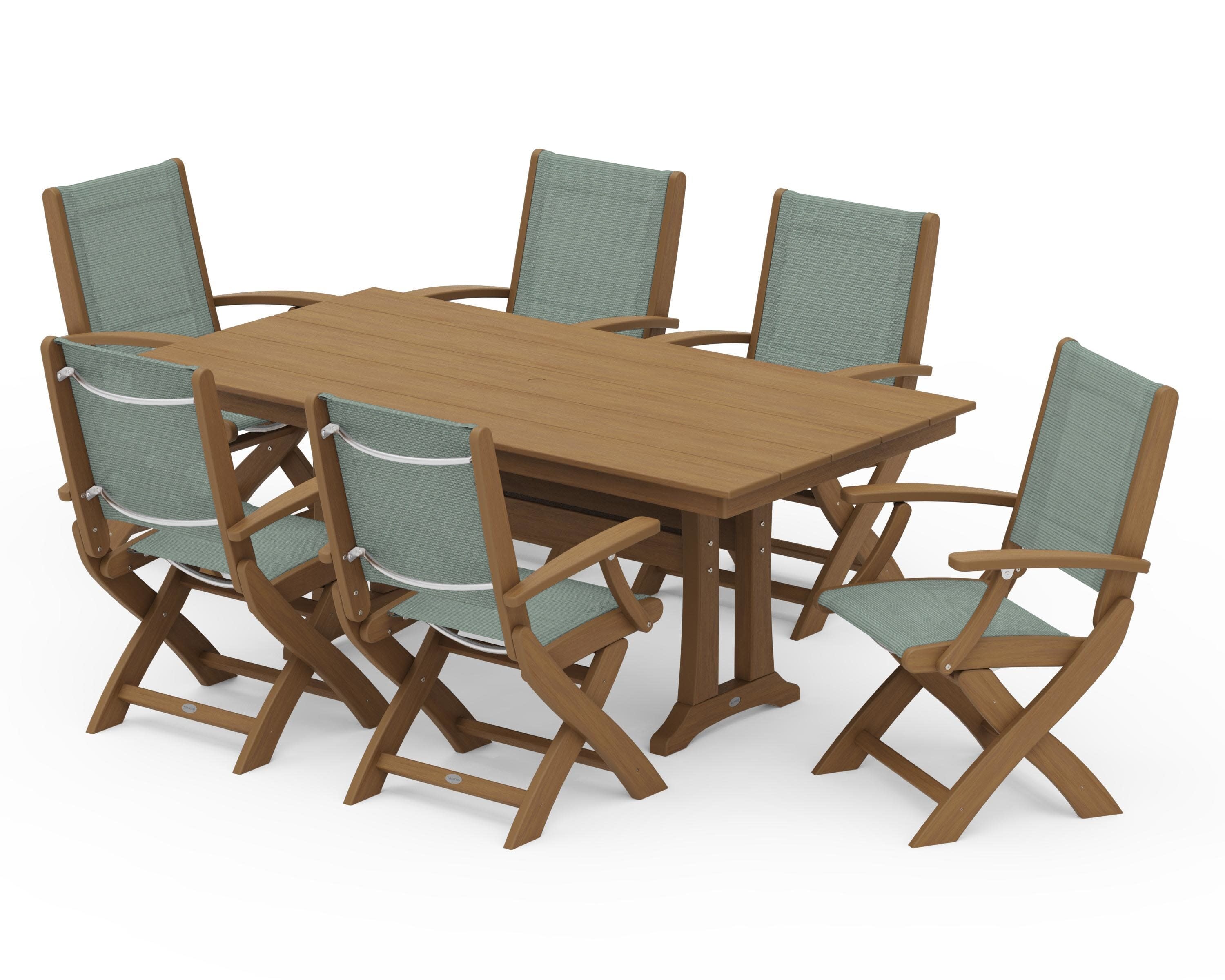 Coastal Folding Arm Chair 7-Piece Farmhouse Dining Set with Trestle Legs - Image 132