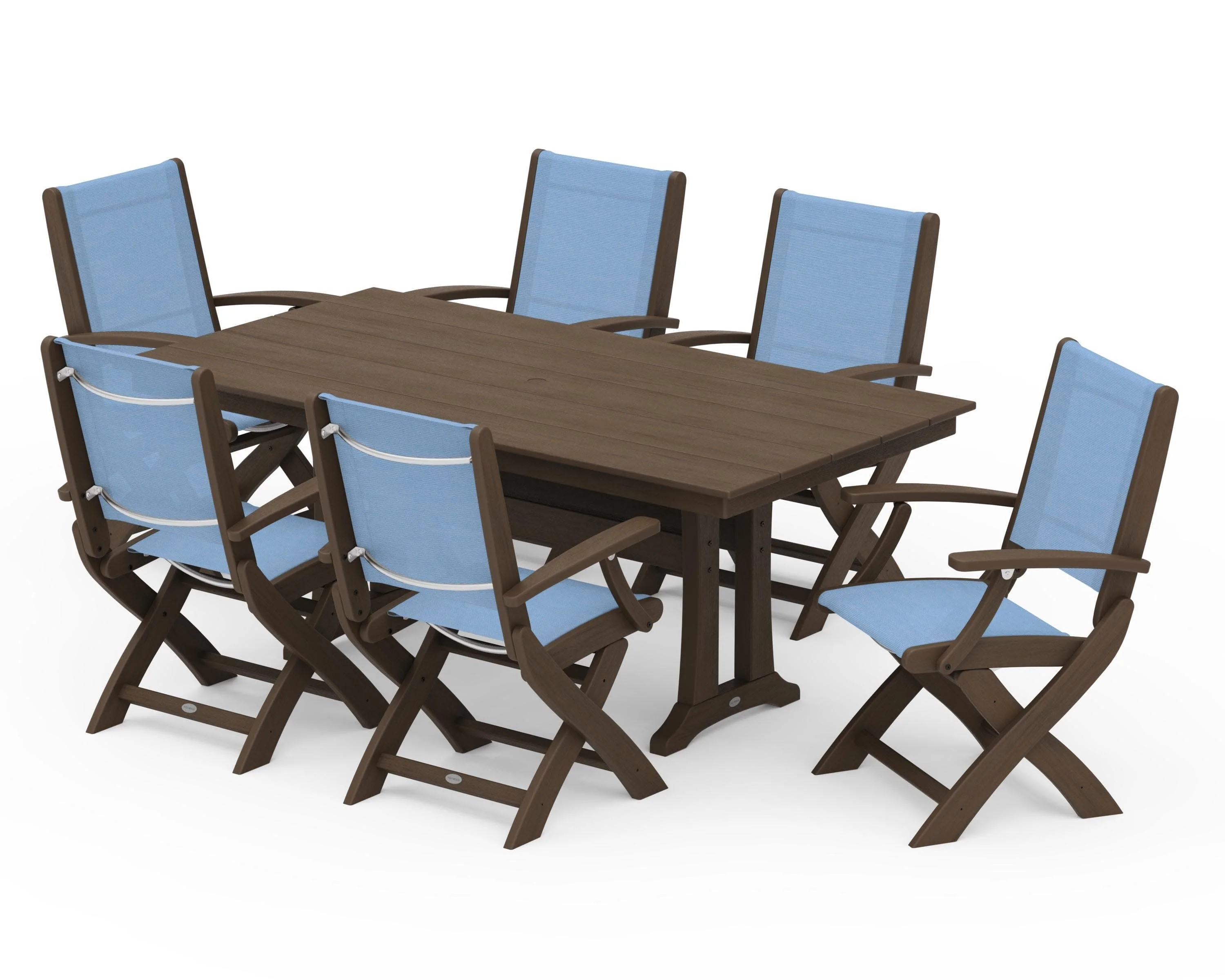 Coastal Folding Arm Chair 7-Piece Farmhouse Dining Set with Trestle Legs - Image 133