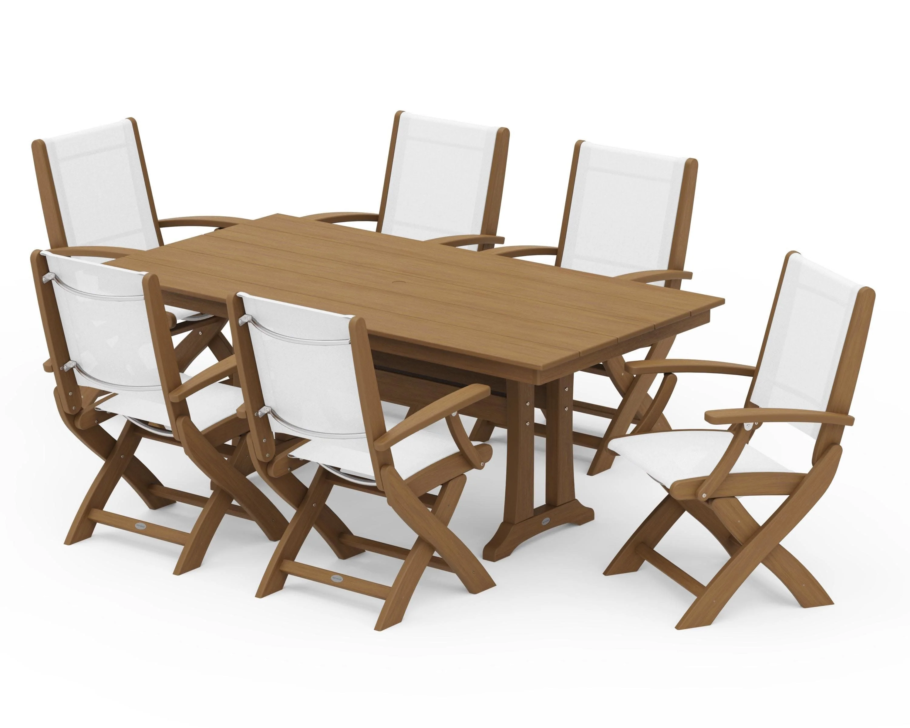 Coastal Folding Arm Chair 7-Piece Farmhouse Dining Set with Trestle Legs - Image 134