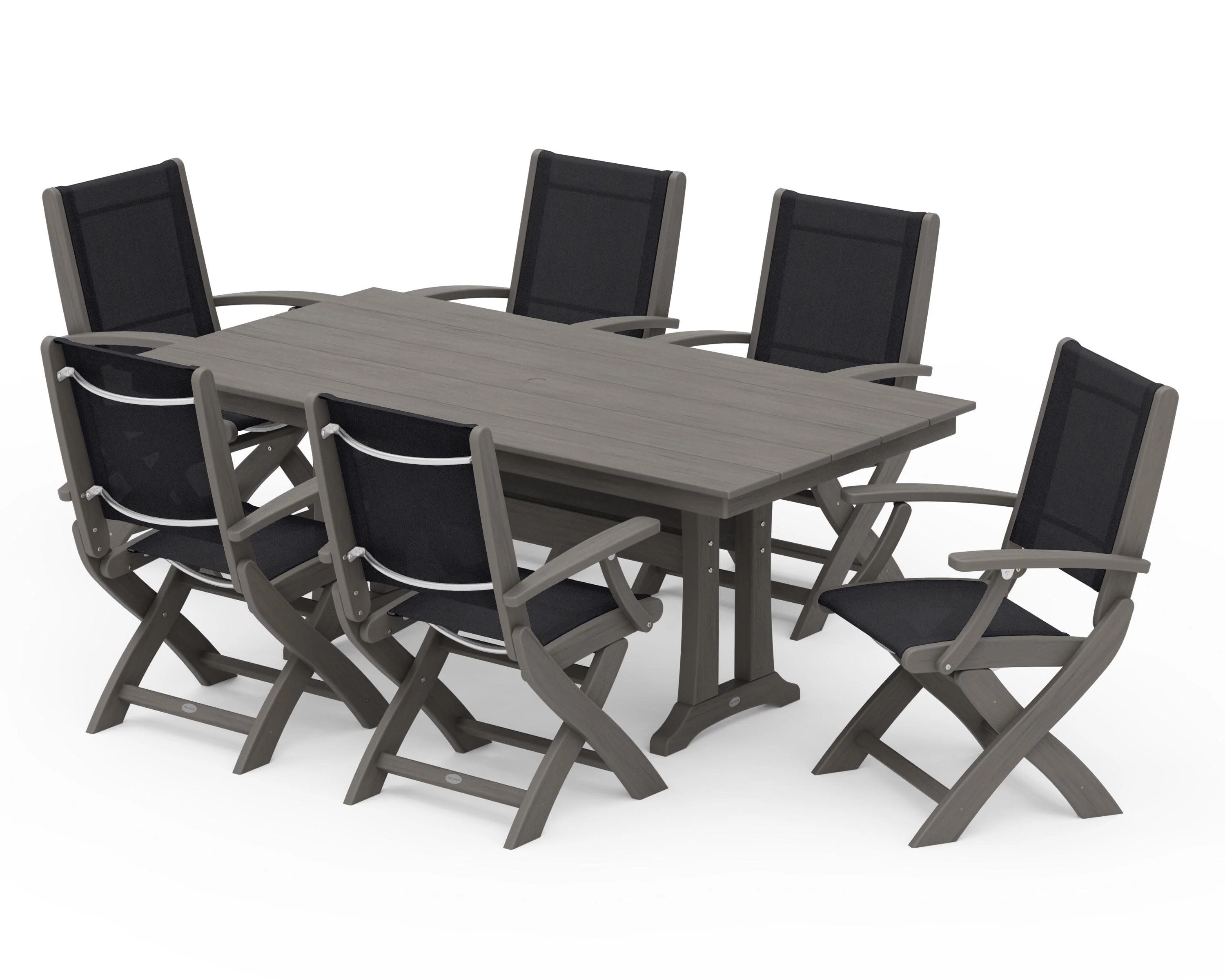 Coastal Folding Arm Chair 7-Piece Farmhouse Dining Set with Trestle Legs - Image 135