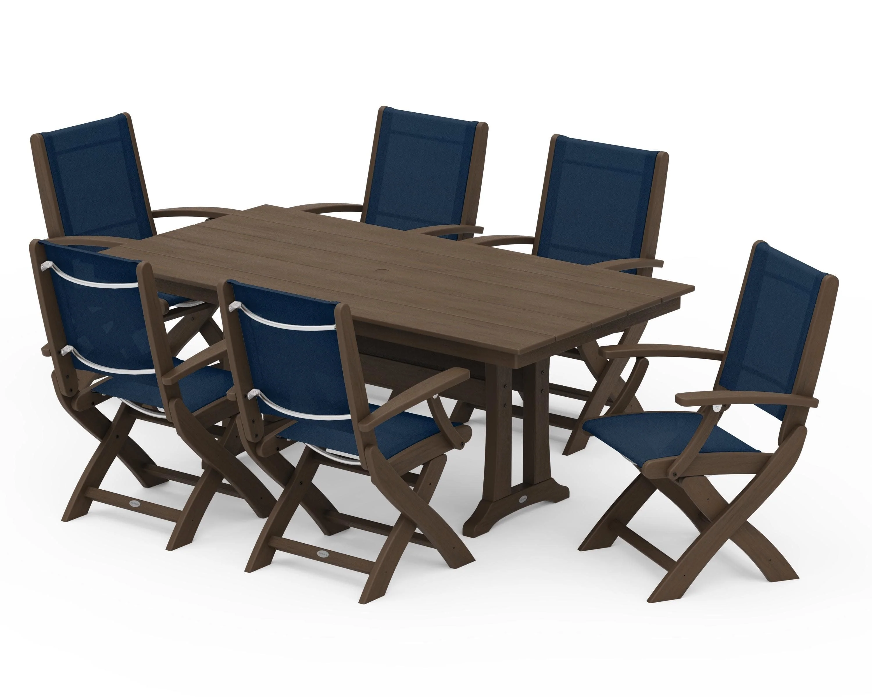 Coastal Folding Arm Chair 7-Piece Farmhouse Dining Set with Trestle Legs - Image 136