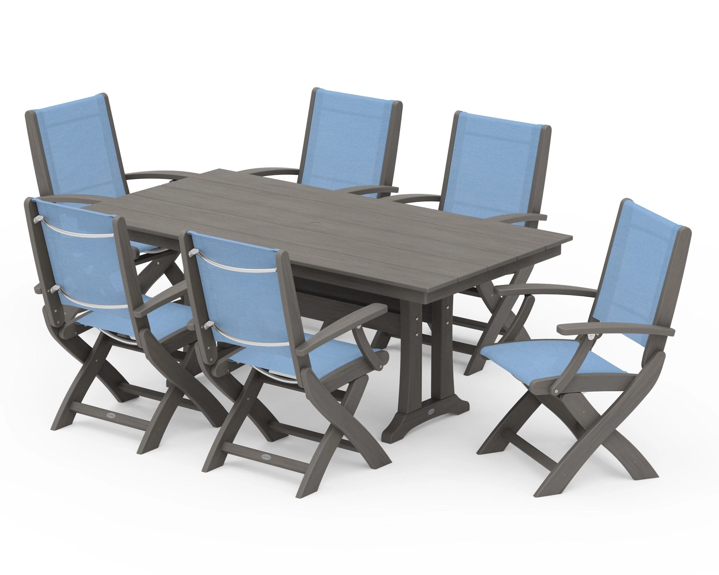 Coastal Folding Arm Chair 7-Piece Farmhouse Dining Set with Trestle Legs - Image 137