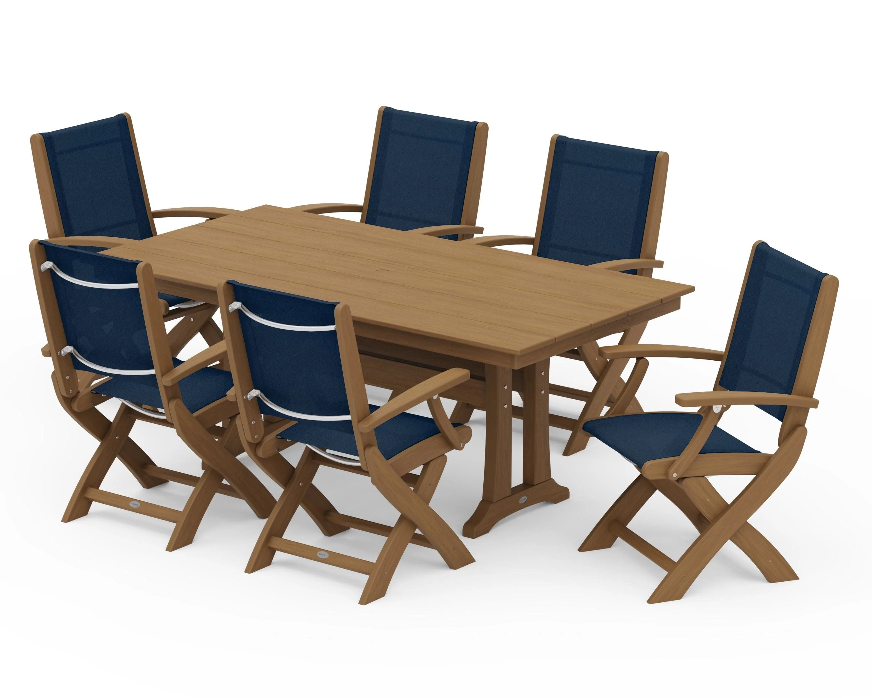 Coastal Folding Arm Chair 7-Piece Farmhouse Dining Set with Trestle Legs - Image 138