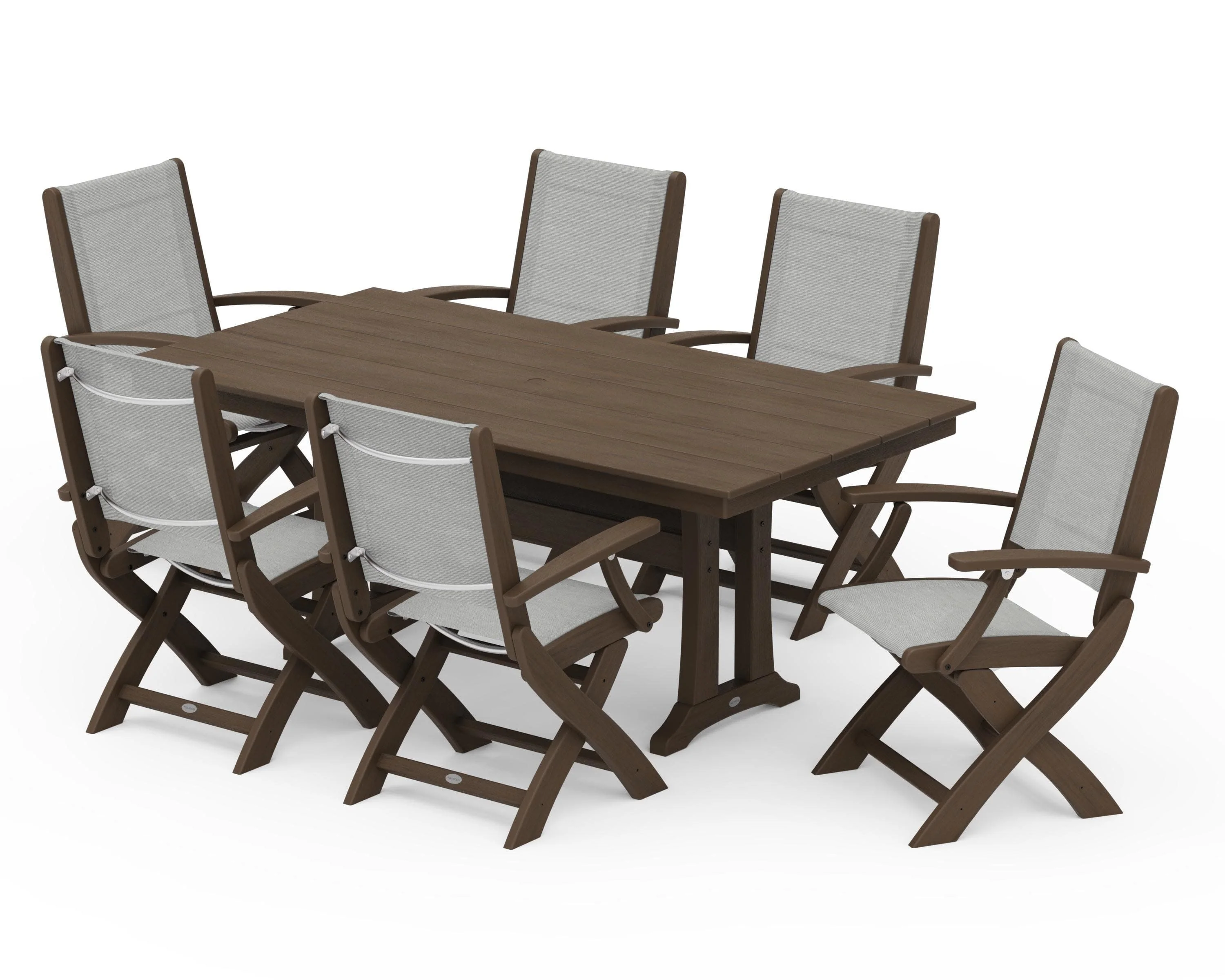 Coastal Folding Arm Chair 7-Piece Farmhouse Dining Set with Trestle Legs - Image 139