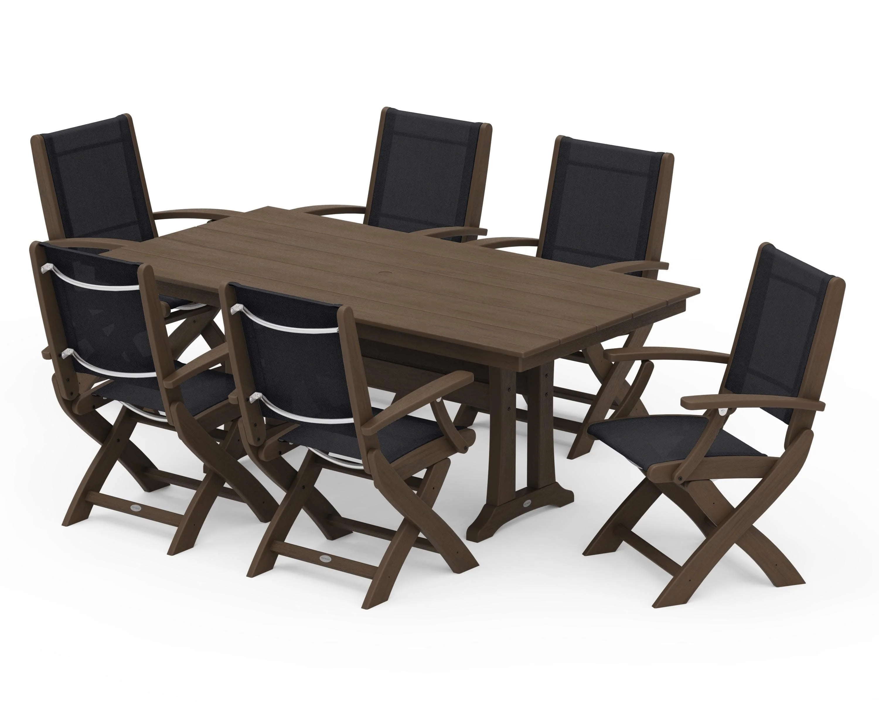 Coastal Folding Arm Chair 7-Piece Farmhouse Dining Set with Trestle Legs - Image 140