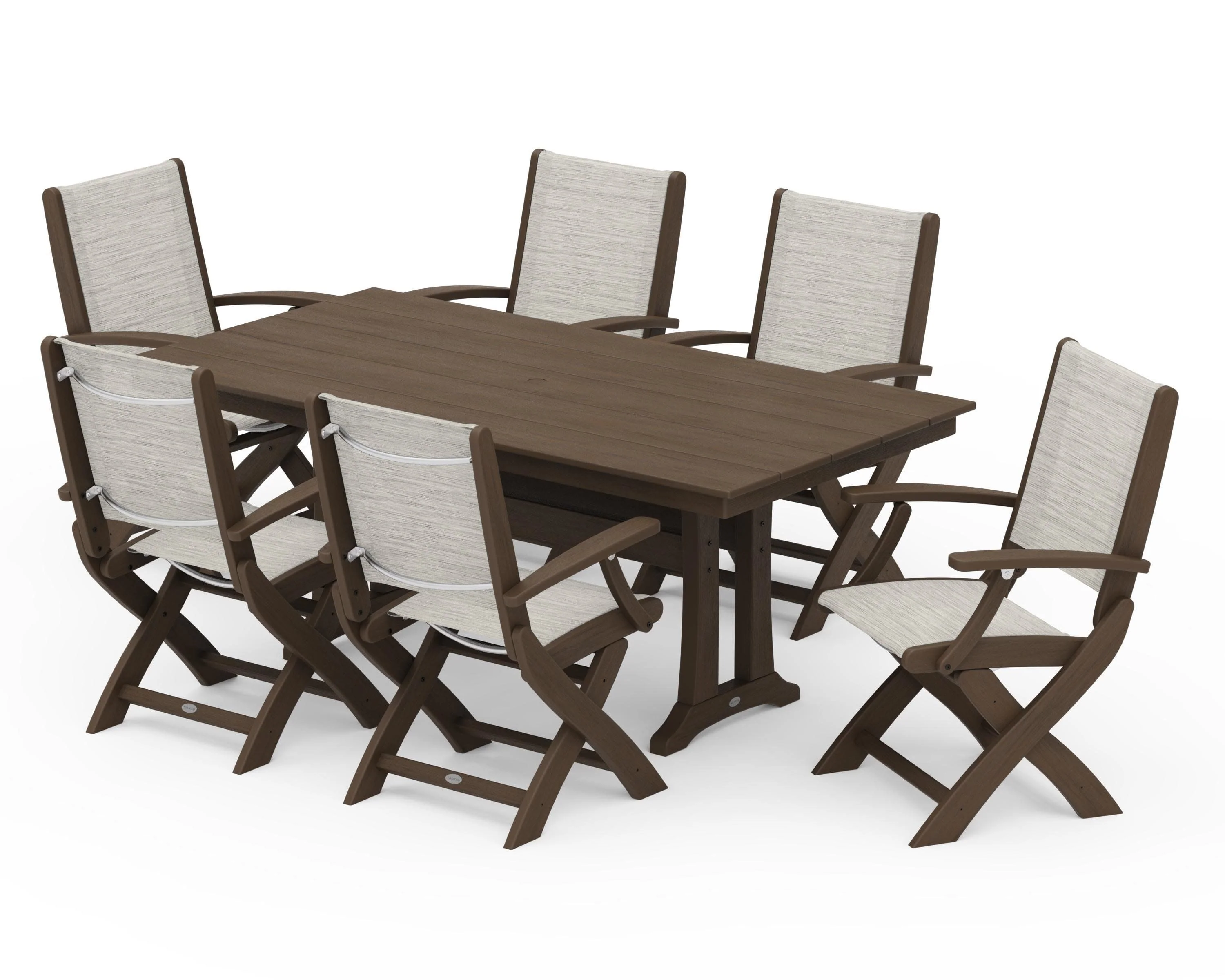 Coastal Folding Arm Chair 7-Piece Farmhouse Dining Set with Trestle Legs - Image 141