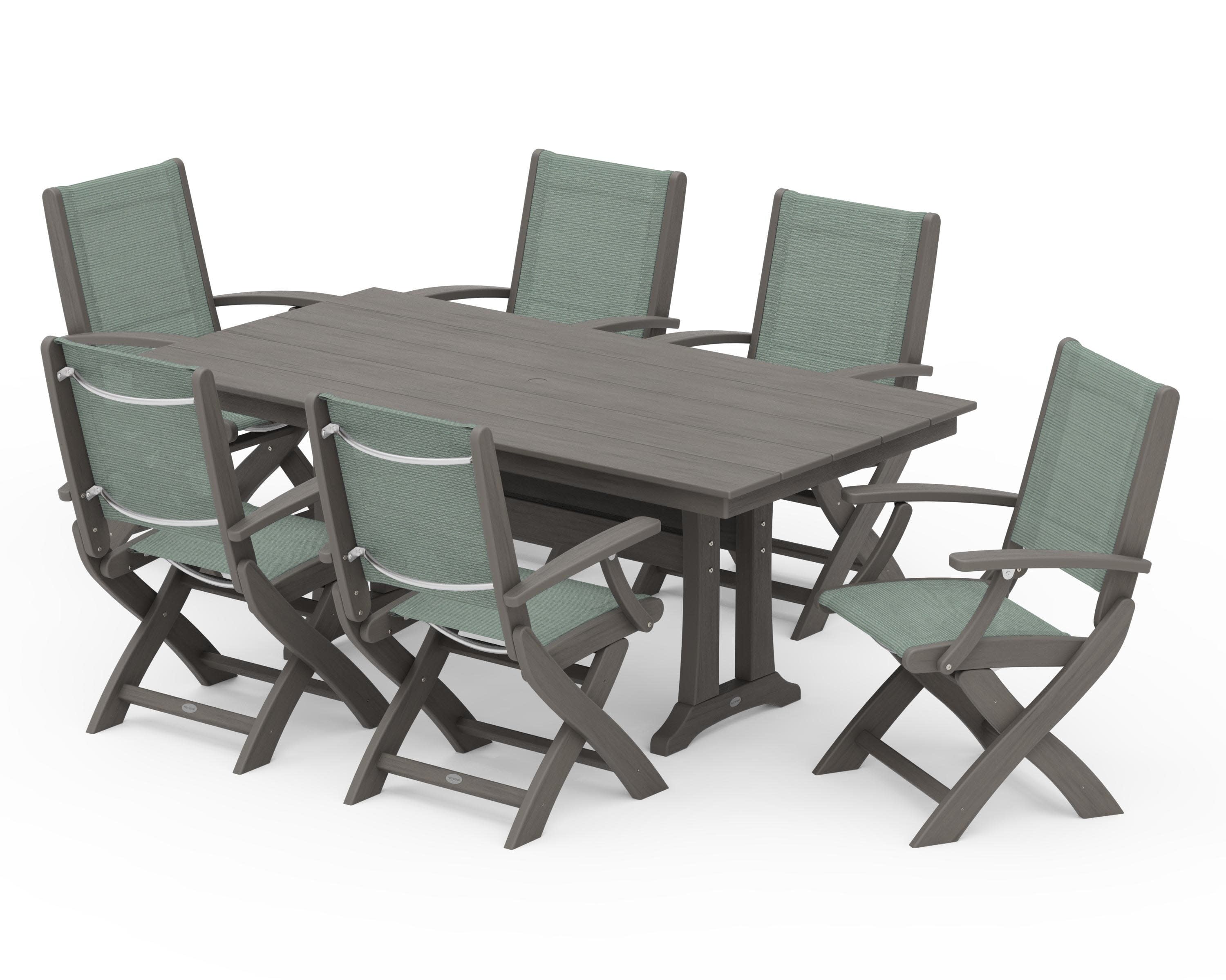 Coastal Folding Arm Chair 7-Piece Farmhouse Dining Set with Trestle Legs - Image 142