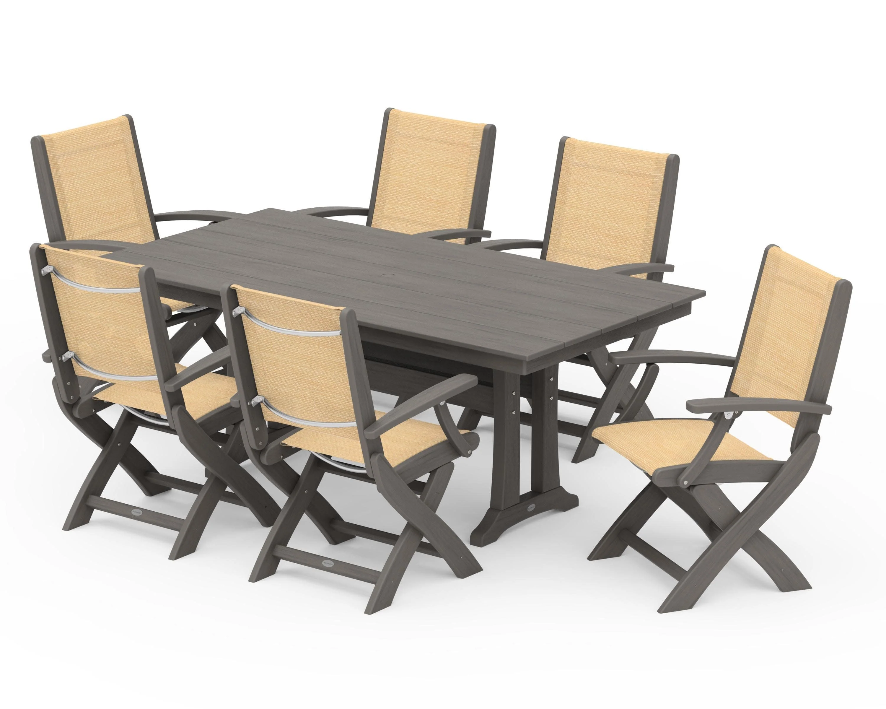 Coastal Folding Arm Chair 7-Piece Farmhouse Dining Set with Trestle Legs - Image 143