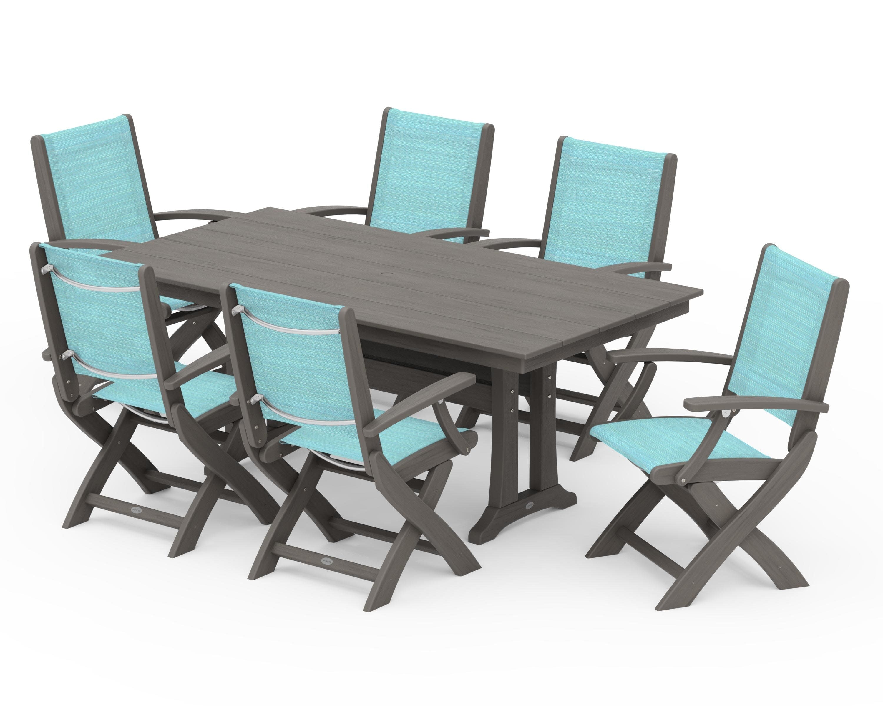 Coastal Folding Arm Chair 7-Piece Farmhouse Dining Set with Trestle Legs - Image 145