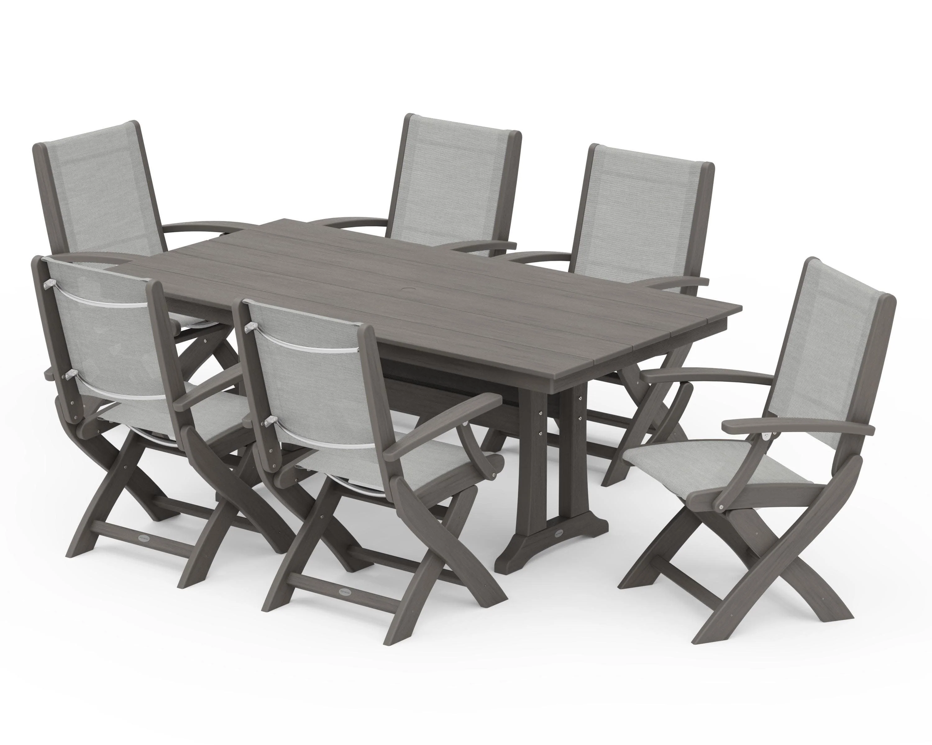 Coastal Folding Arm Chair 7-Piece Farmhouse Dining Set with Trestle Legs - Image 146