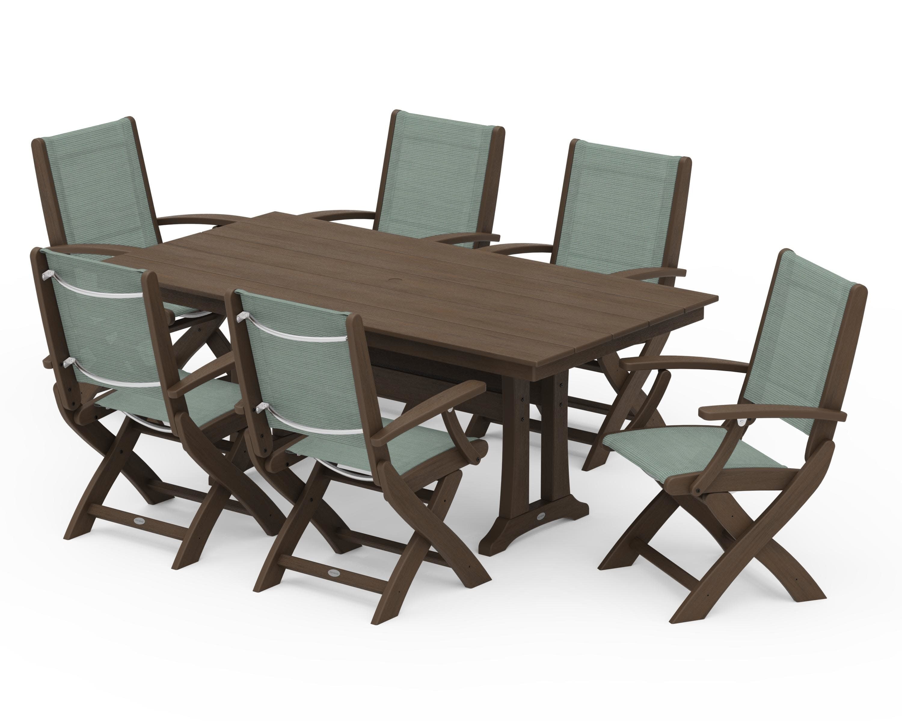 Coastal Folding Arm Chair 7-Piece Farmhouse Dining Set with Trestle Legs - Image 147
