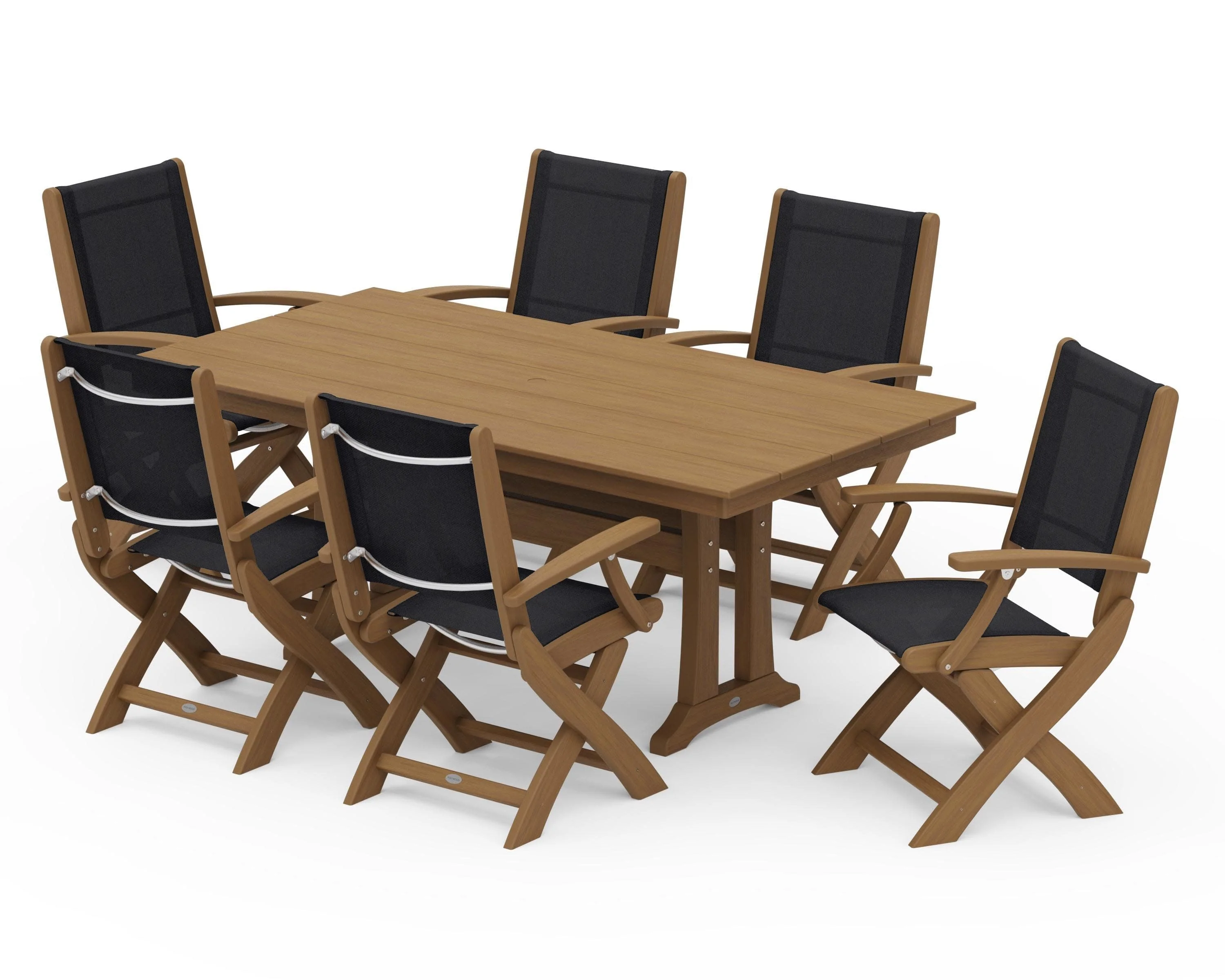Coastal Folding Arm Chair 7-Piece Farmhouse Dining Set with Trestle Legs - Image 148