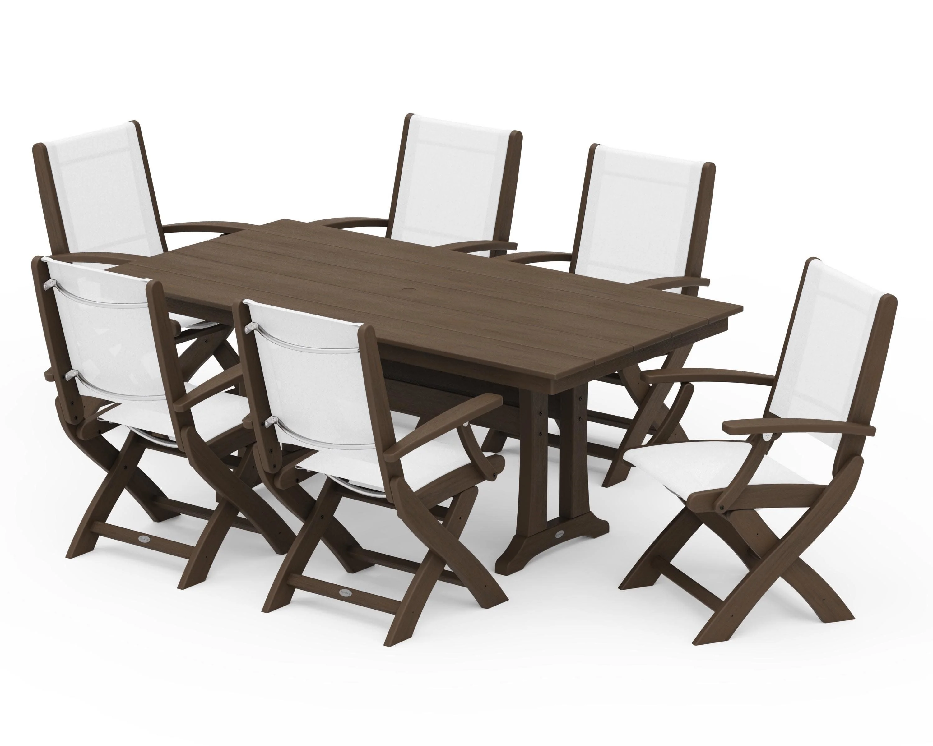 Coastal Folding Arm Chair 7-Piece Farmhouse Dining Set with Trestle Legs - Image 150