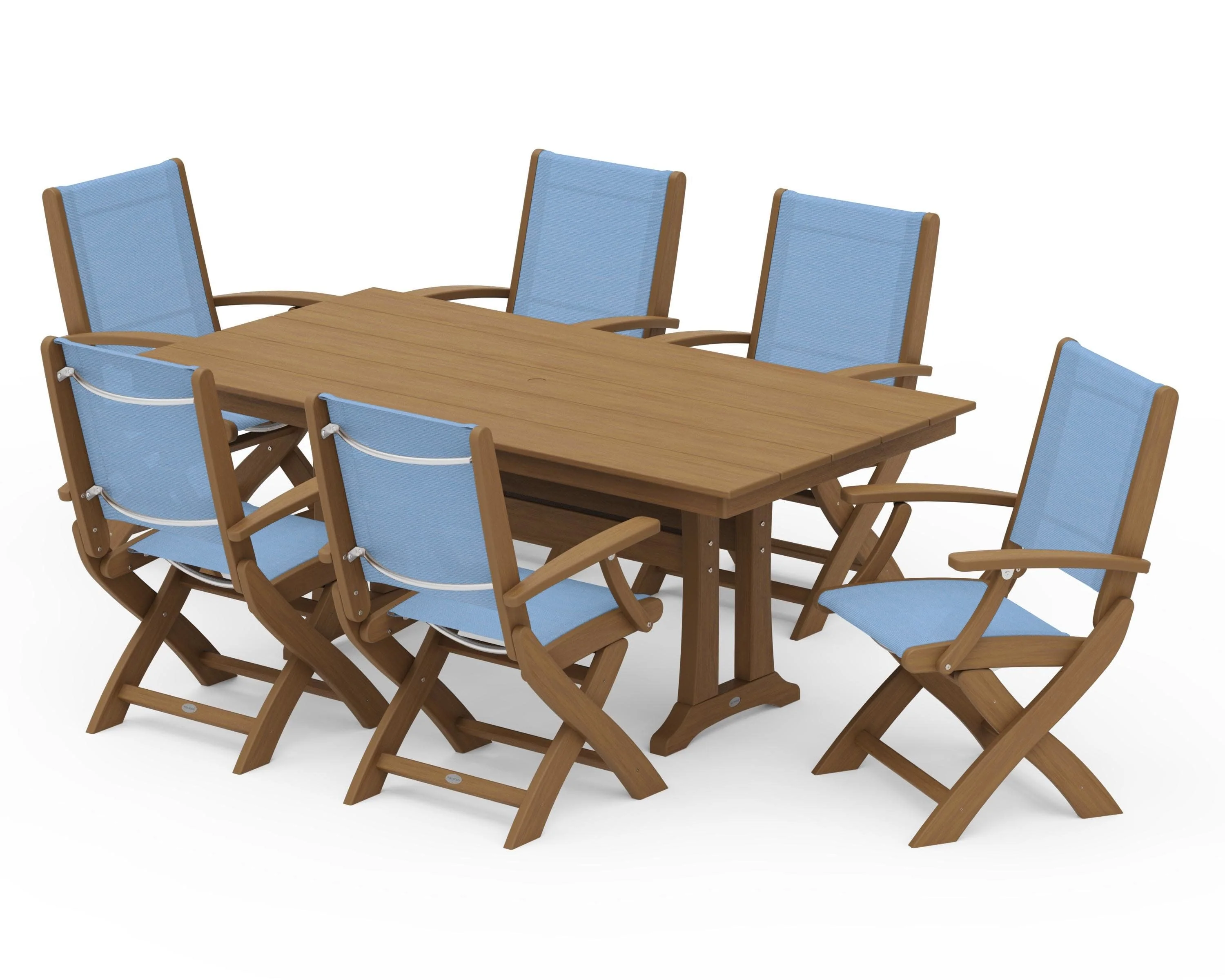 Coastal Folding Arm Chair 7-Piece Farmhouse Dining Set with Trestle Legs - Image 151