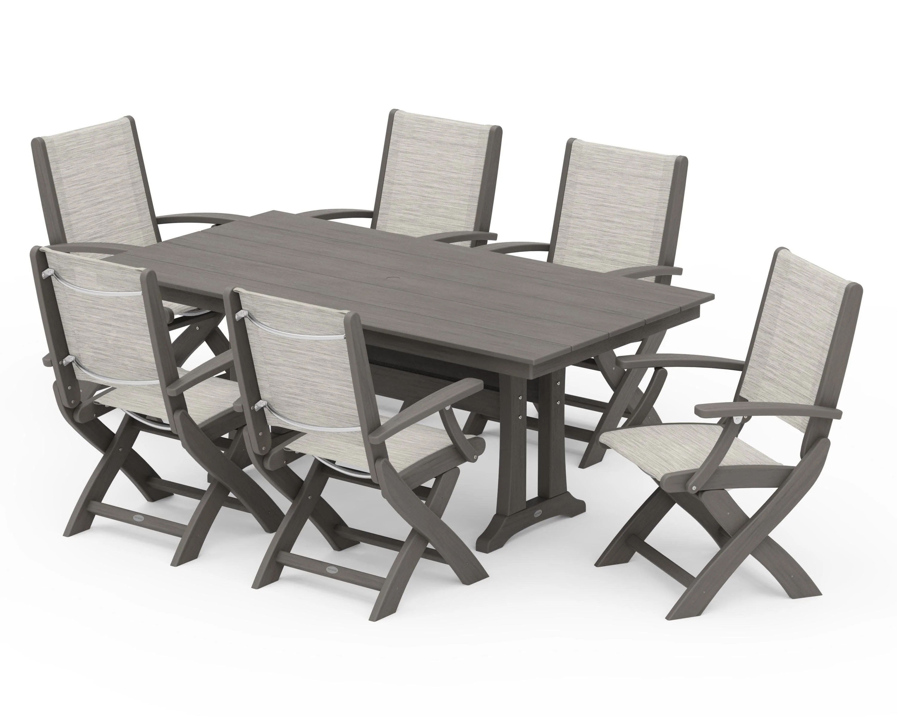 Coastal Folding Arm Chair 7-Piece Farmhouse Dining Set with Trestle Legs - Image 152