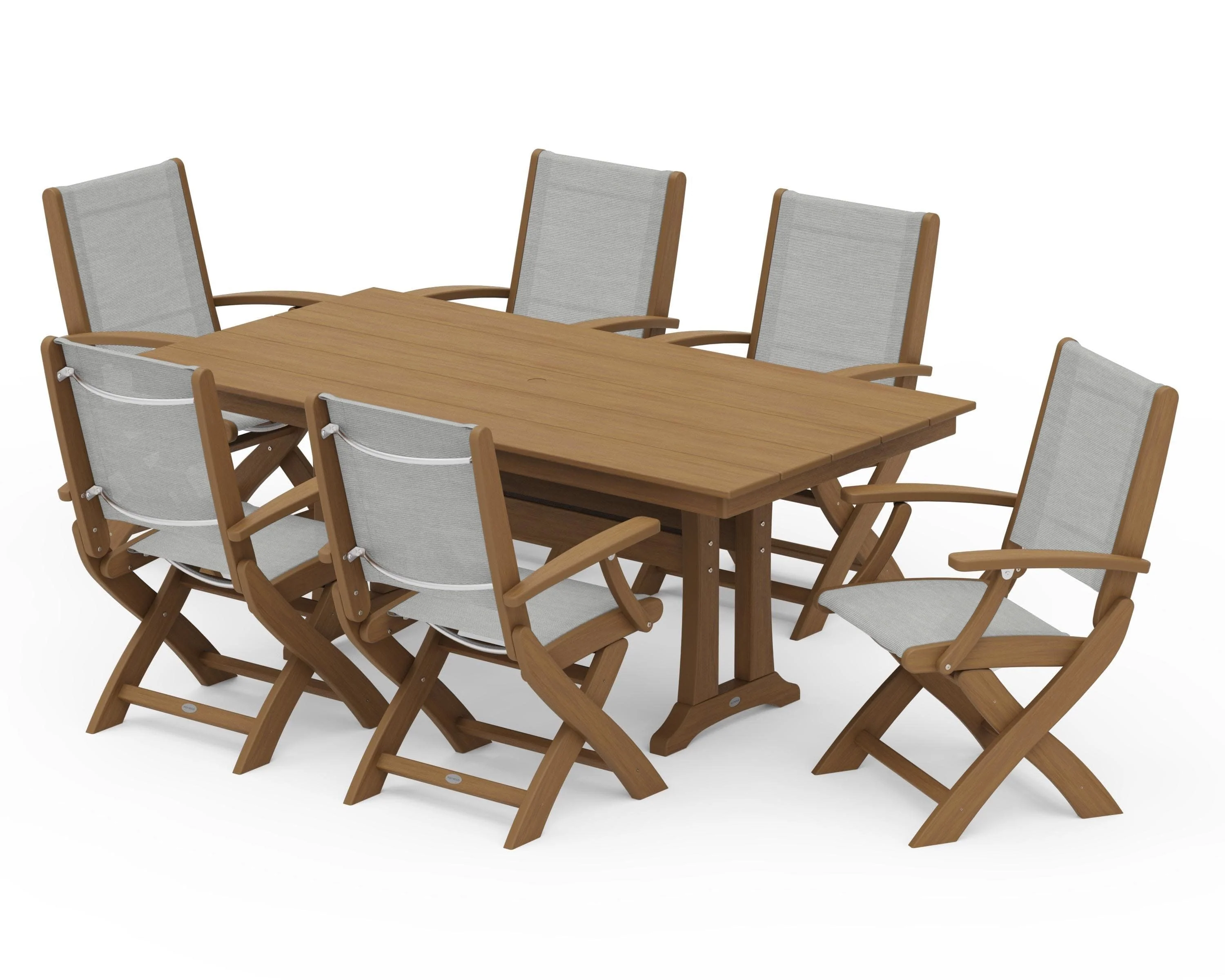 Coastal Folding Arm Chair 7-Piece Farmhouse Dining Set with Trestle Legs - Image 153
