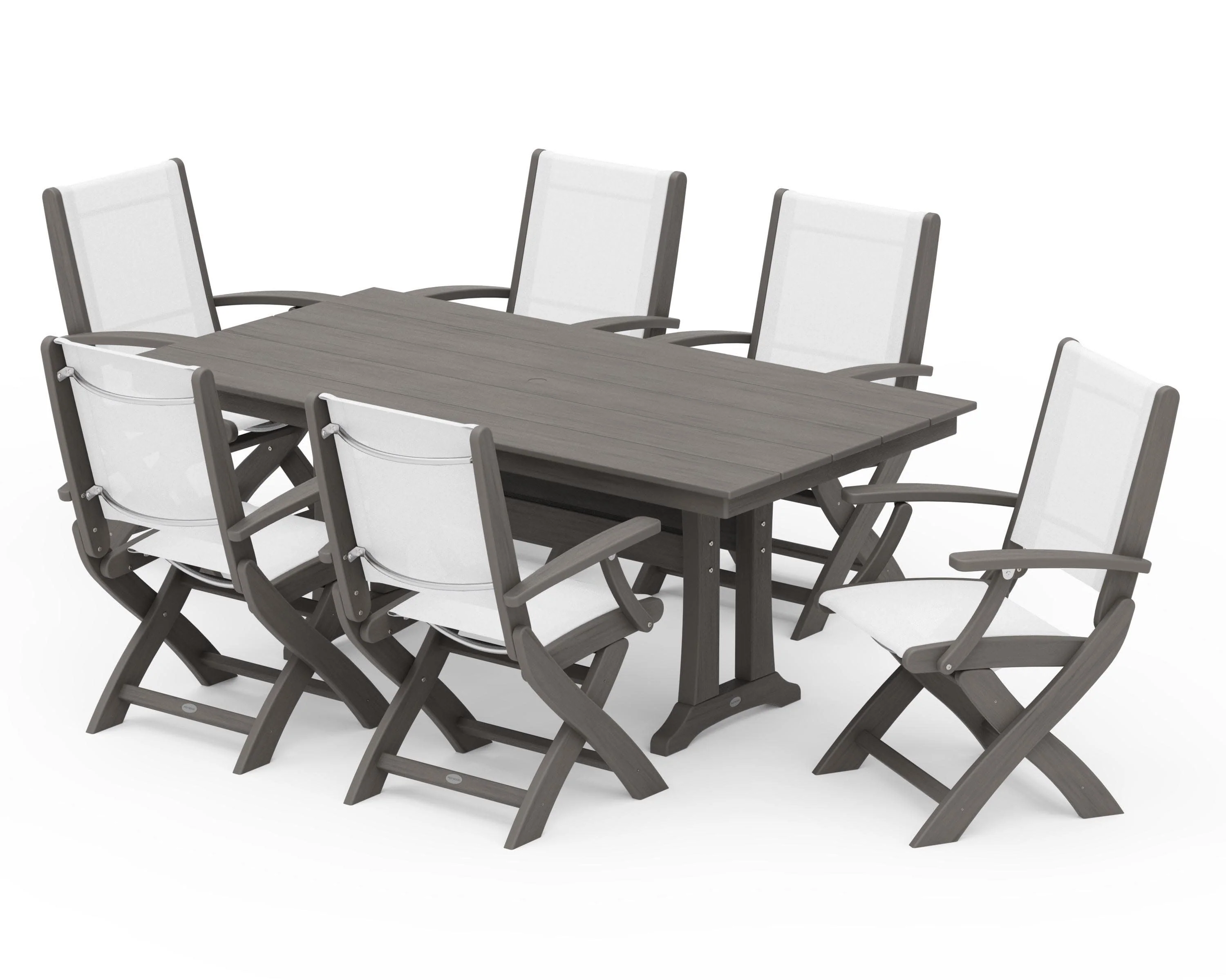 Coastal Folding Arm Chair 7-Piece Farmhouse Dining Set with Trestle Legs - Image 154