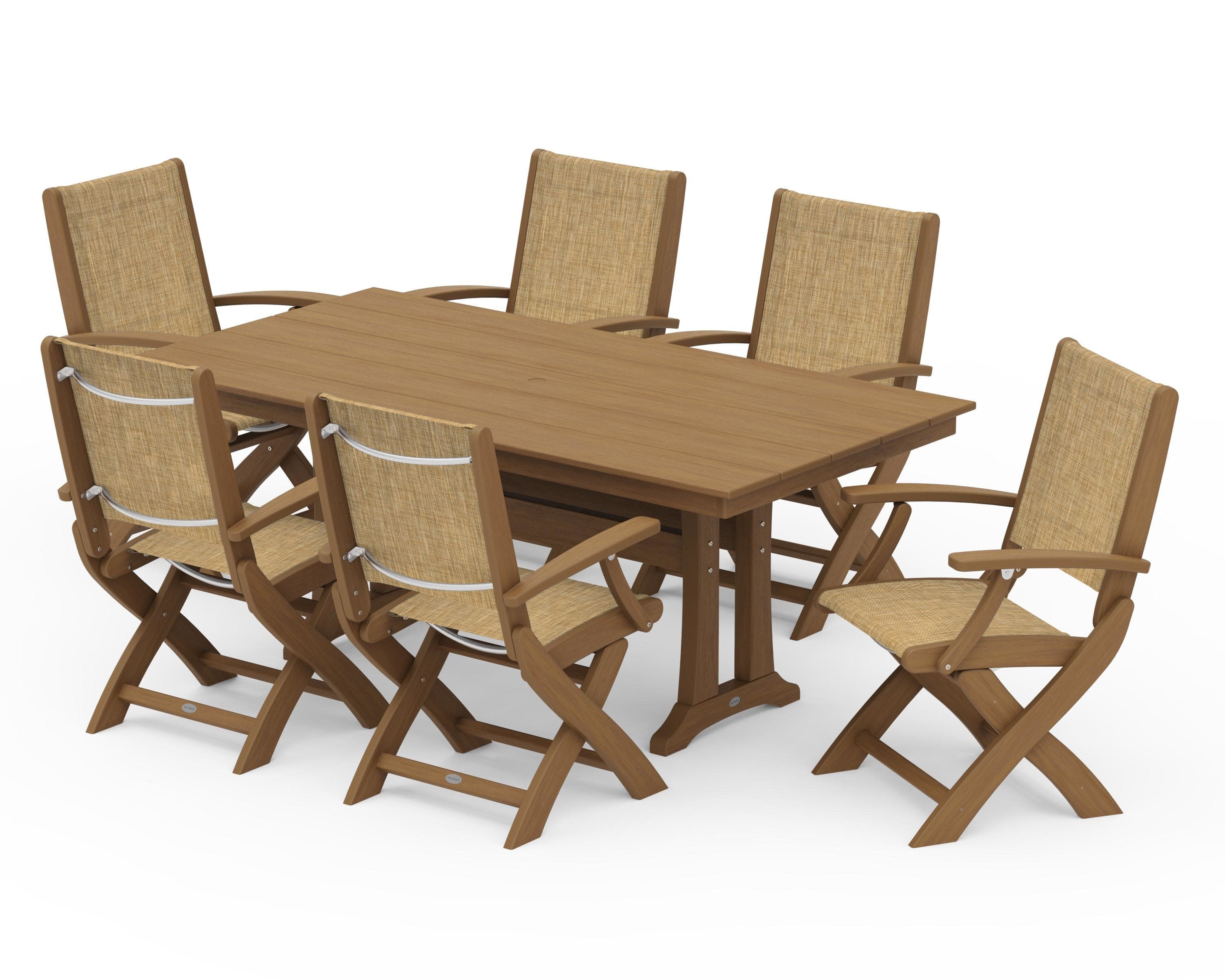 Coastal Folding Arm Chair 7-Piece Farmhouse Dining Set with Trestle Legs - Image 155