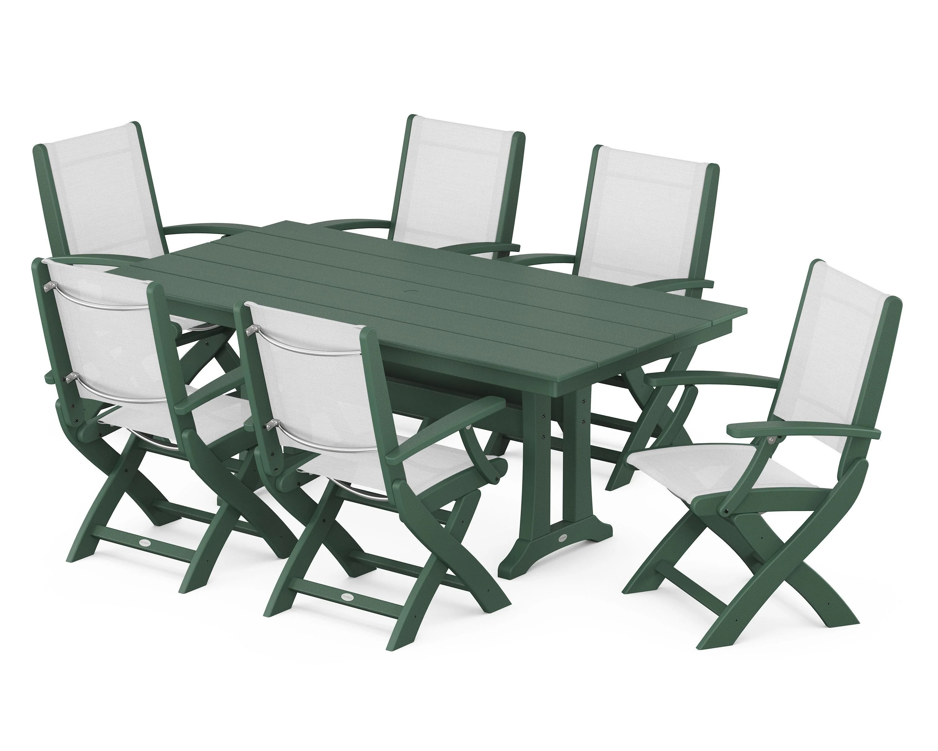 Coastal Folding Arm Chair 7-Piece Farmhouse Dining Set with Trestle Legs - Image 16