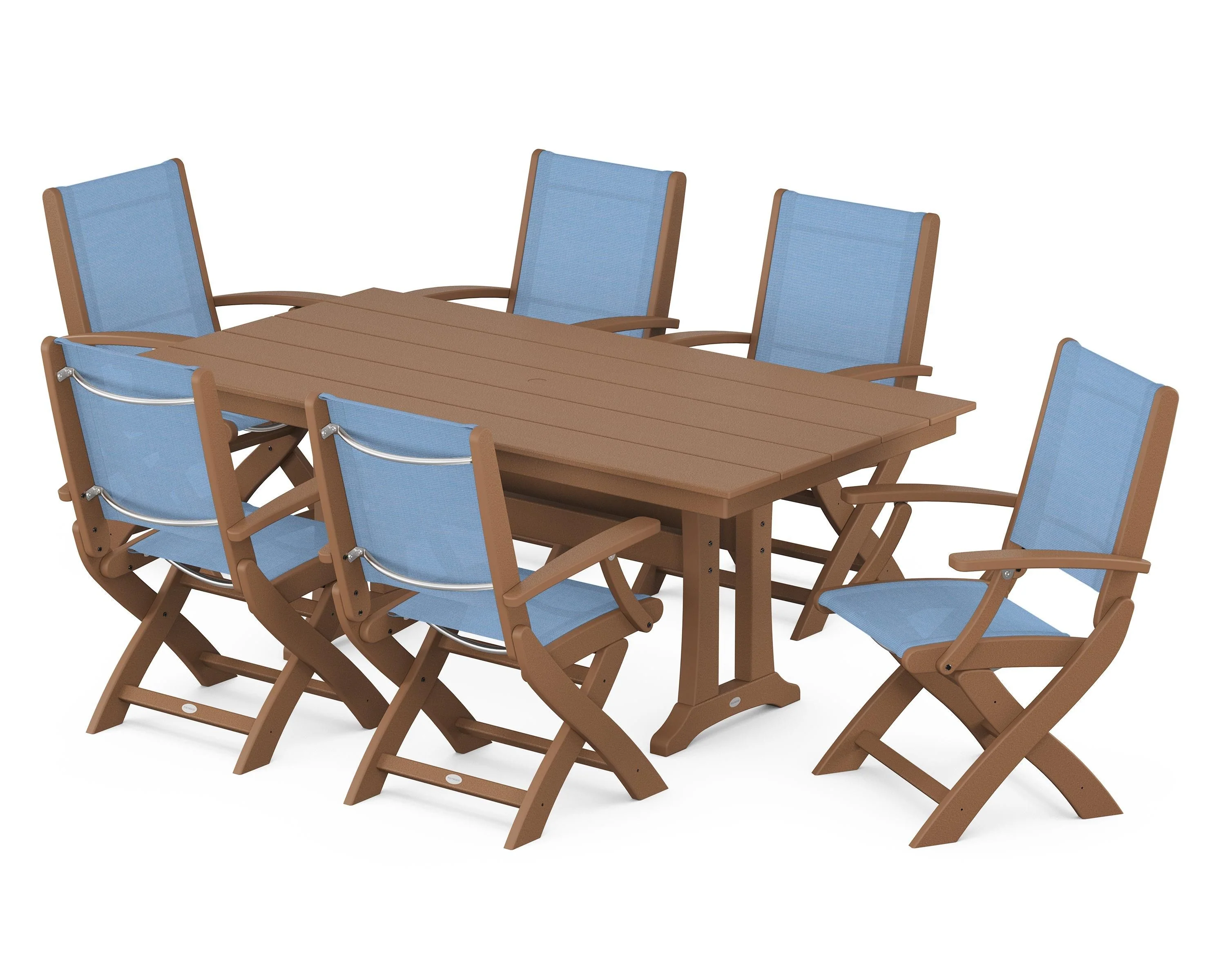 Coastal Folding Arm Chair 7-Piece Farmhouse Dining Set with Trestle Legs - Image 17