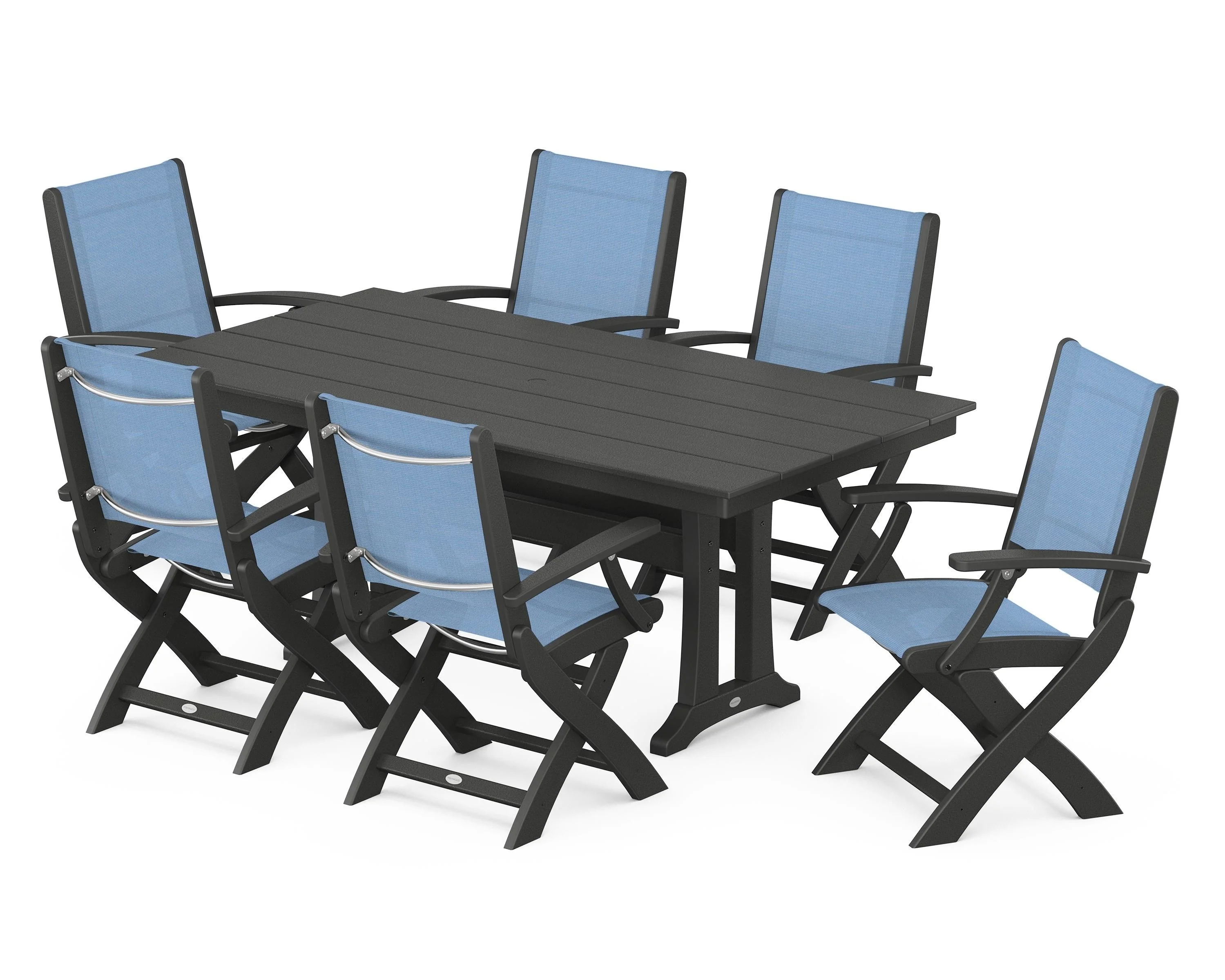 Coastal Folding Arm Chair 7-Piece Farmhouse Dining Set with Trestle Legs - Image 19