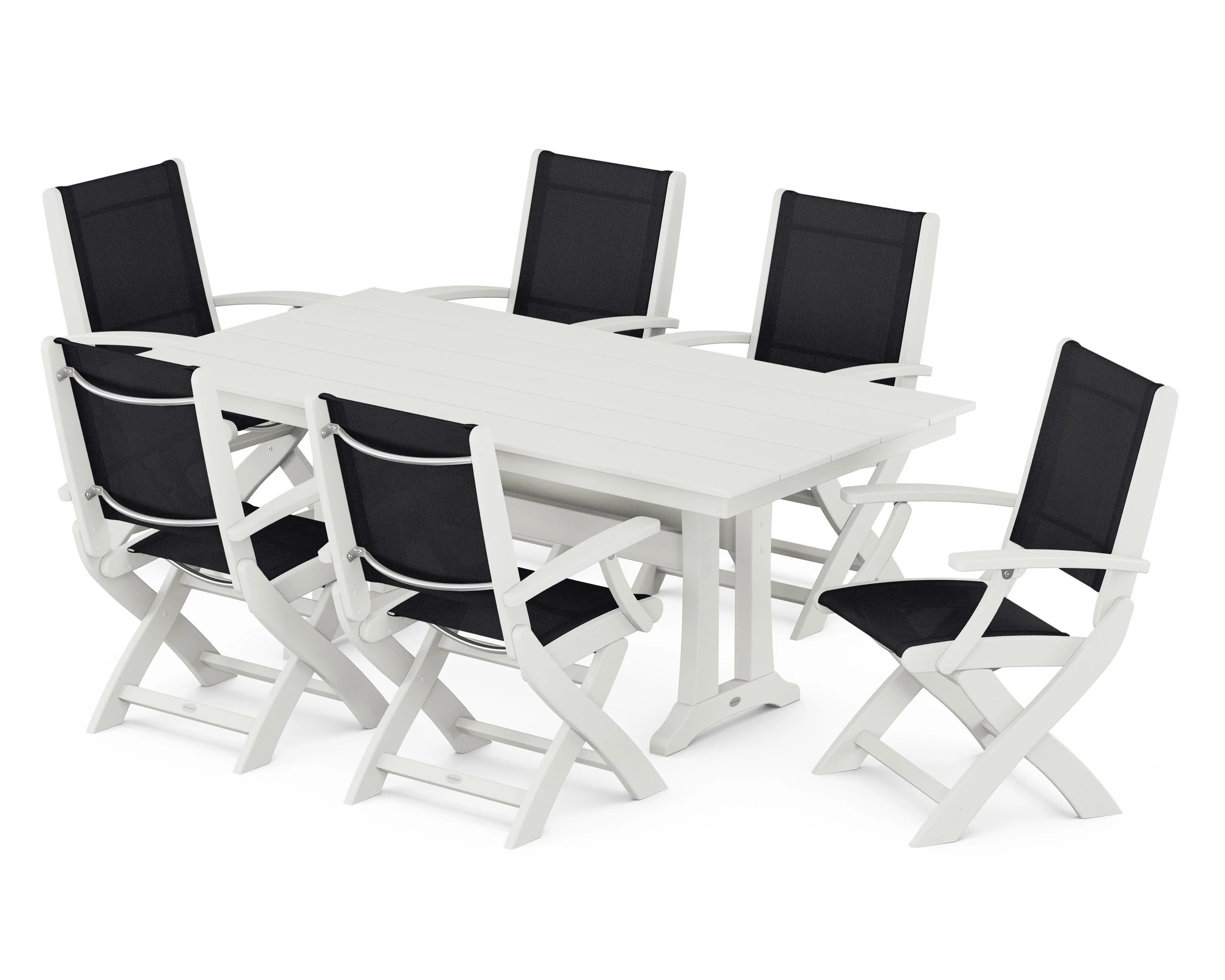 Coastal Folding Arm Chair 7-Piece Farmhouse Dining Set with Trestle Legs - Image 21