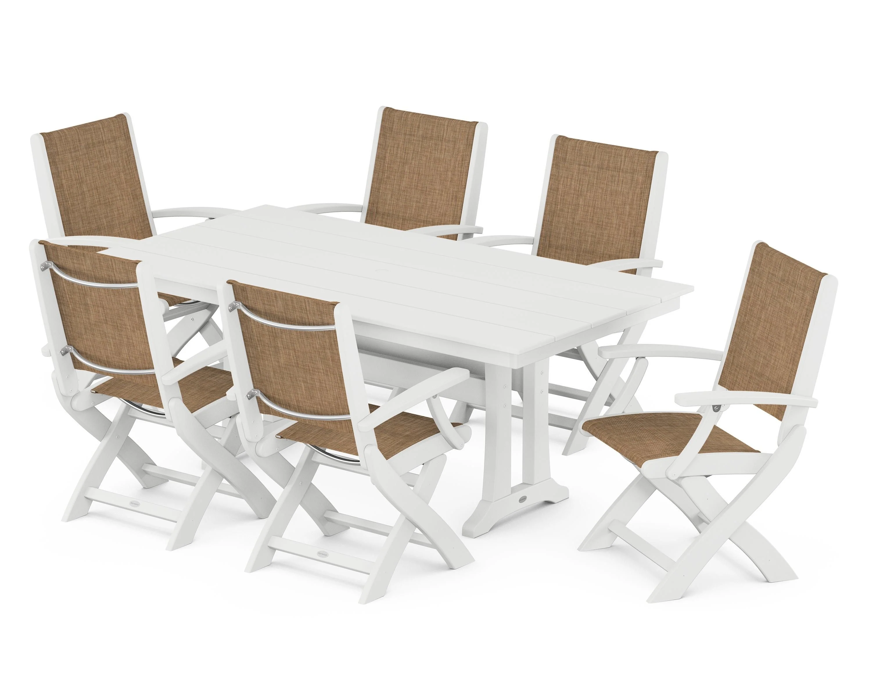 Coastal Folding Arm Chair 7-Piece Farmhouse Dining Set with Trestle Legs - Image 23