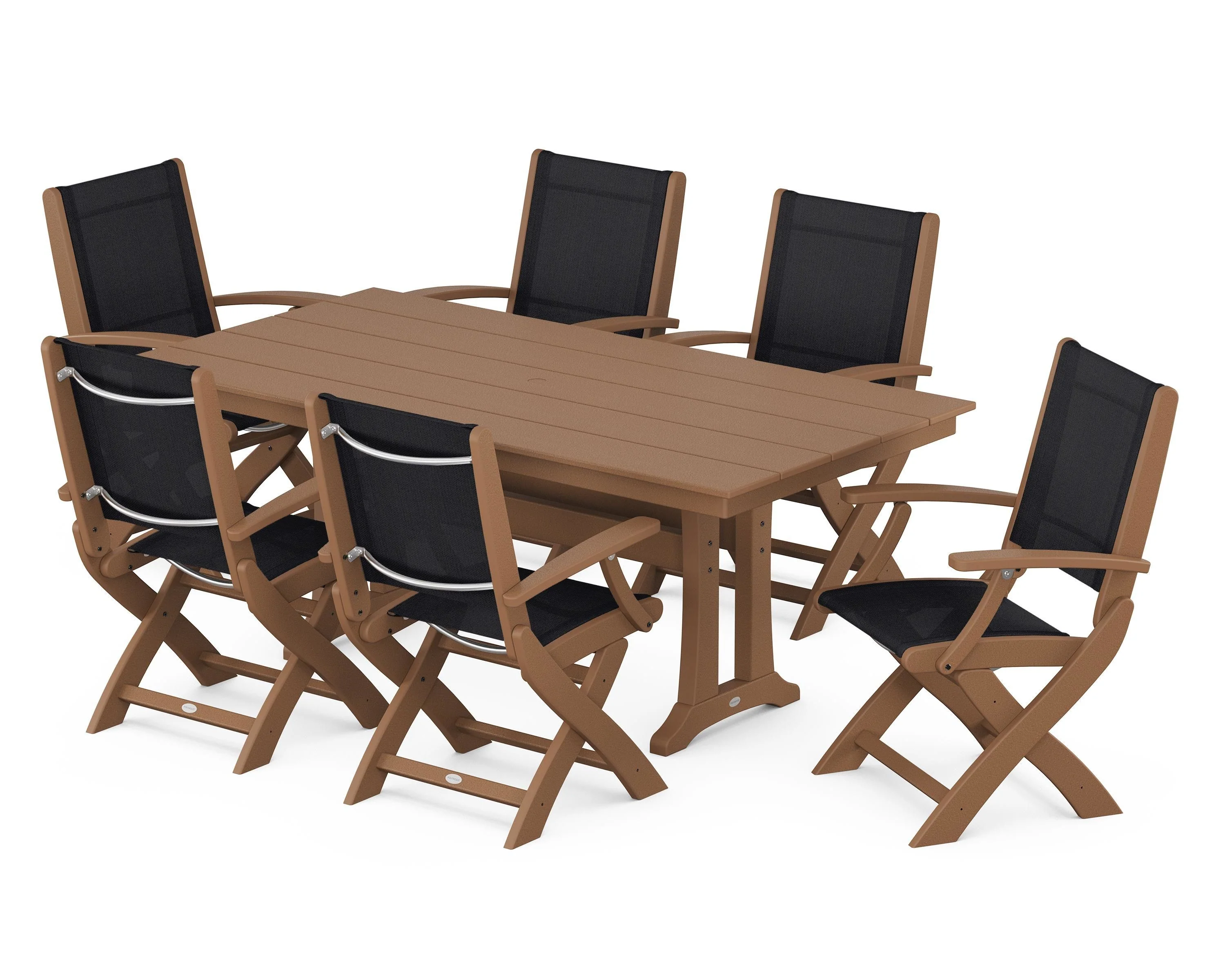 Coastal Folding Arm Chair 7-Piece Farmhouse Dining Set with Trestle Legs - Image 24