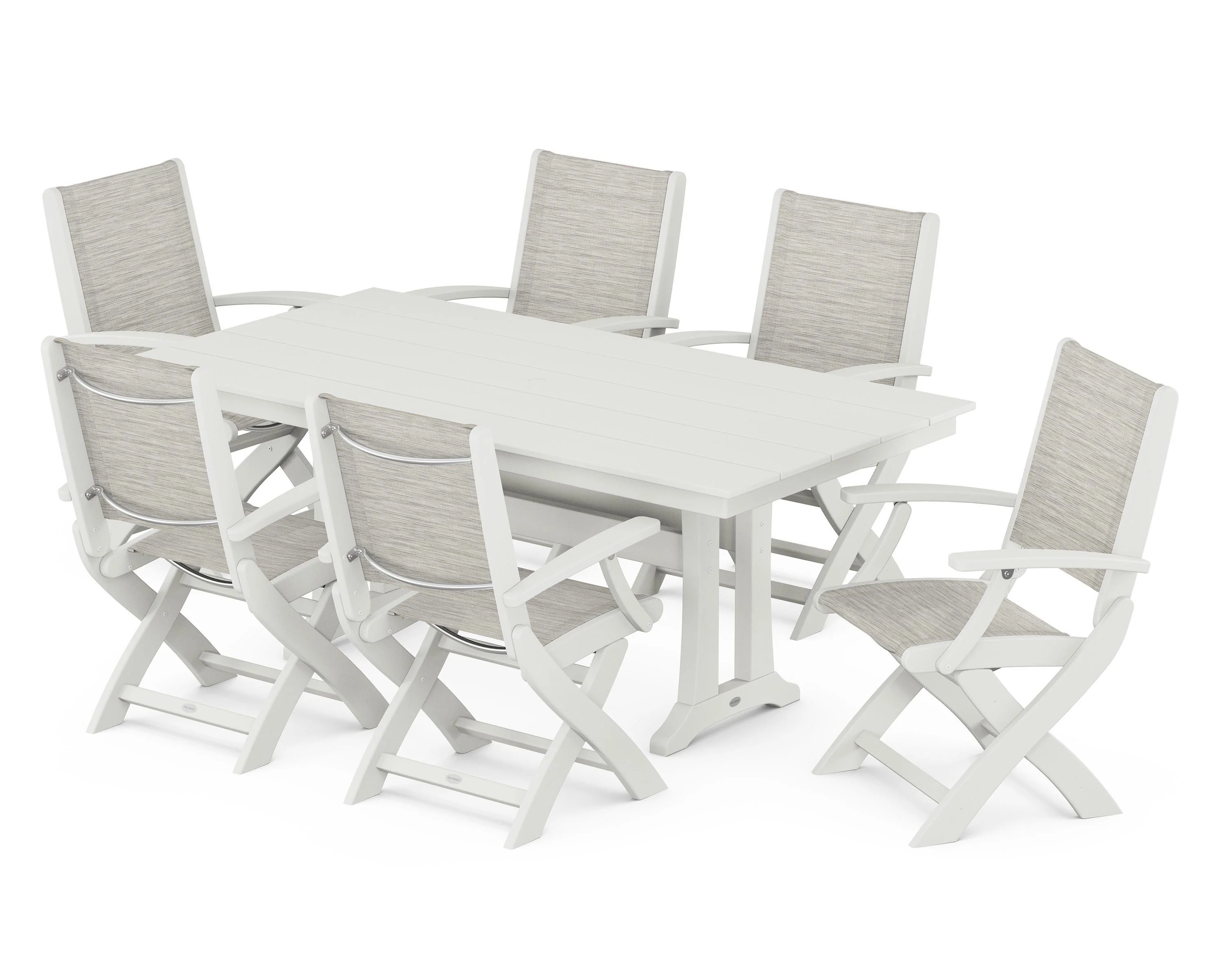 Coastal Folding Arm Chair 7-Piece Farmhouse Dining Set with Trestle Legs - Image 25
