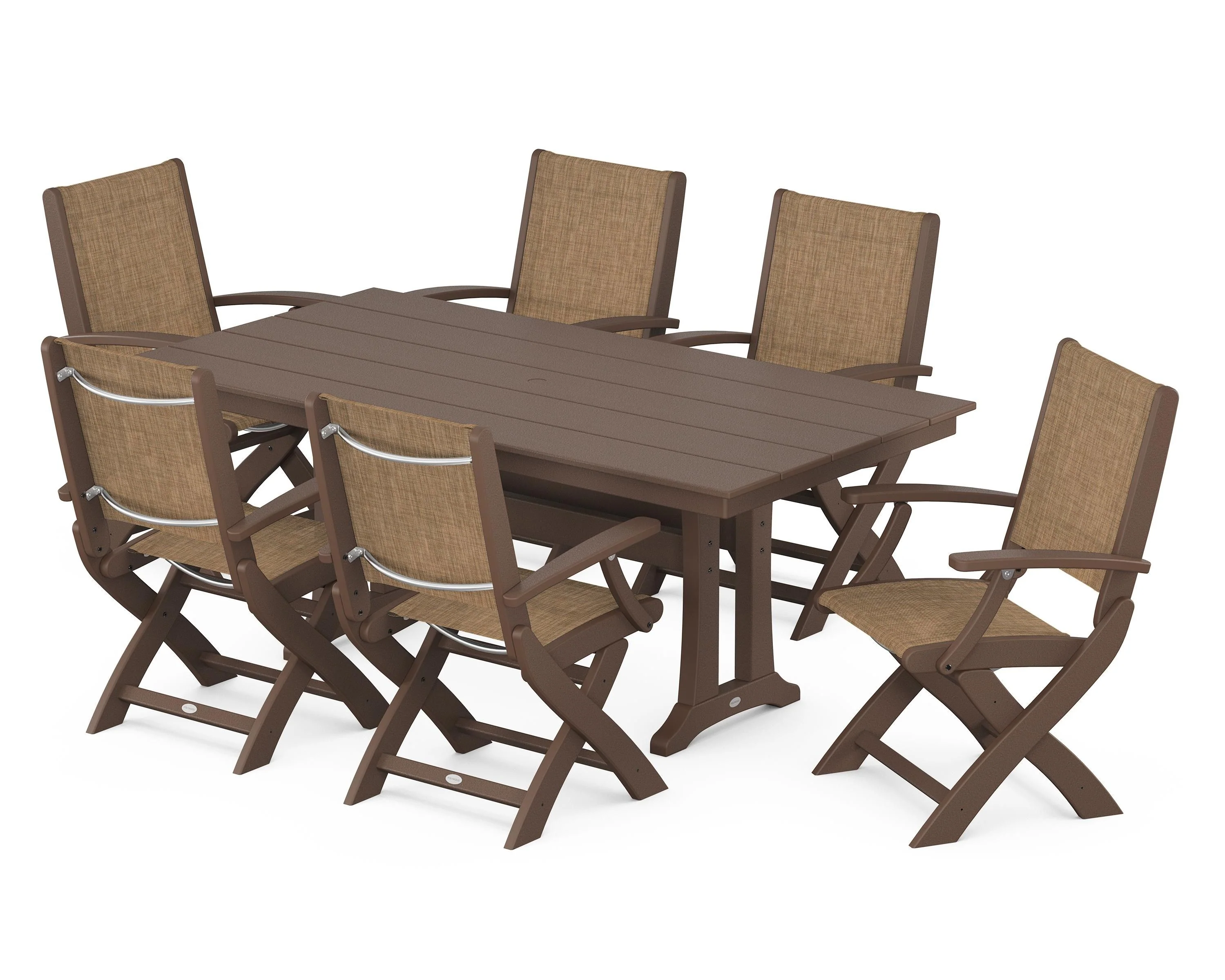 Coastal Folding Arm Chair 7-Piece Farmhouse Dining Set with Trestle Legs - Image 26