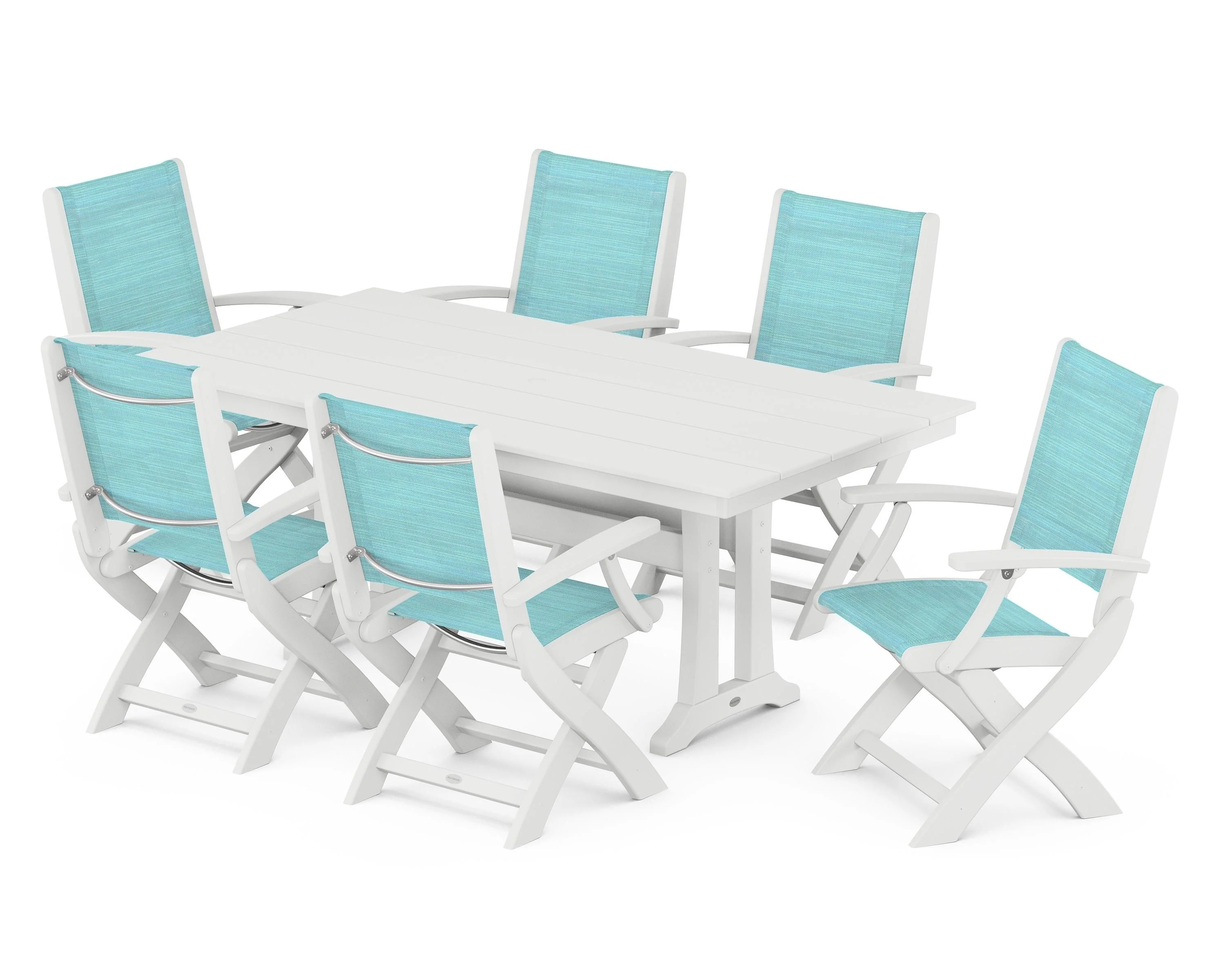 Coastal Folding Arm Chair 7-Piece Farmhouse Dining Set with Trestle Legs - Image 28