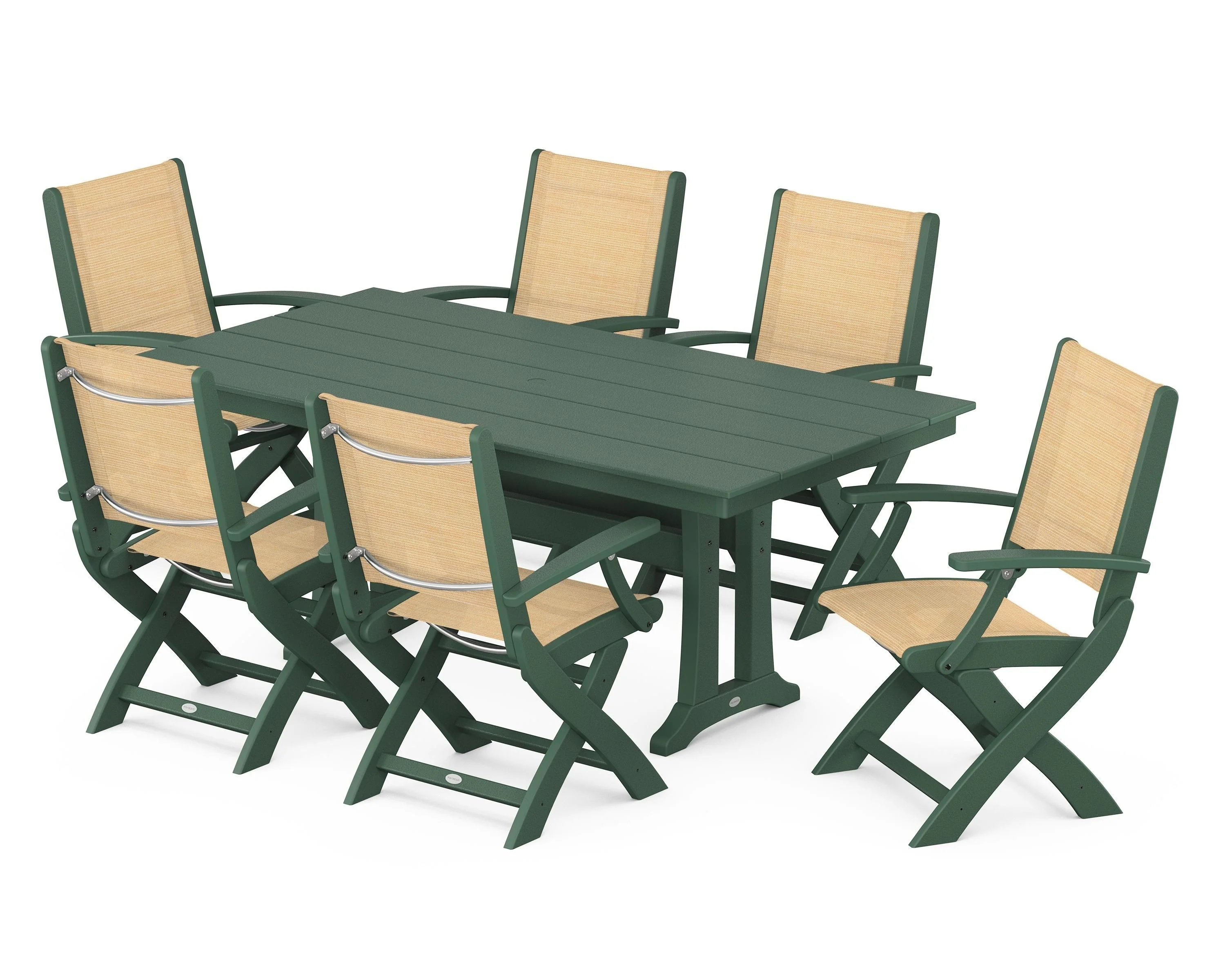 Coastal Folding Arm Chair 7-Piece Farmhouse Dining Set with Trestle Legs - Image 29
