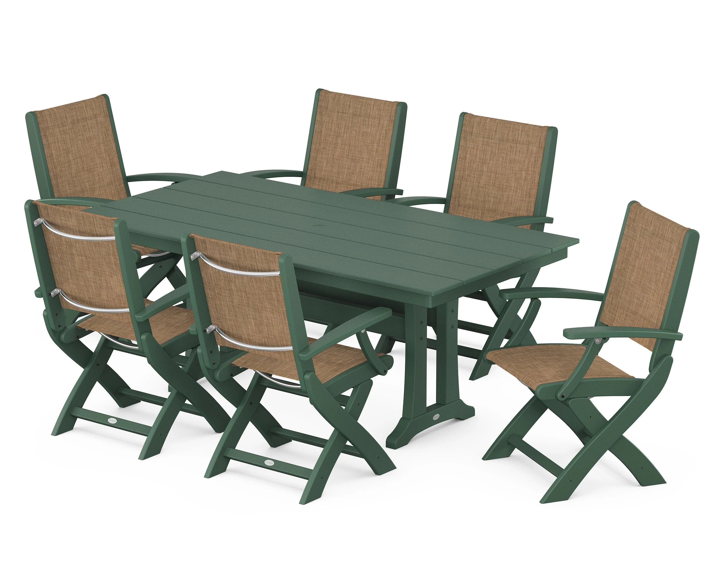 Coastal Folding Arm Chair 7-Piece Farmhouse Dining Set with Trestle Legs - Image 30