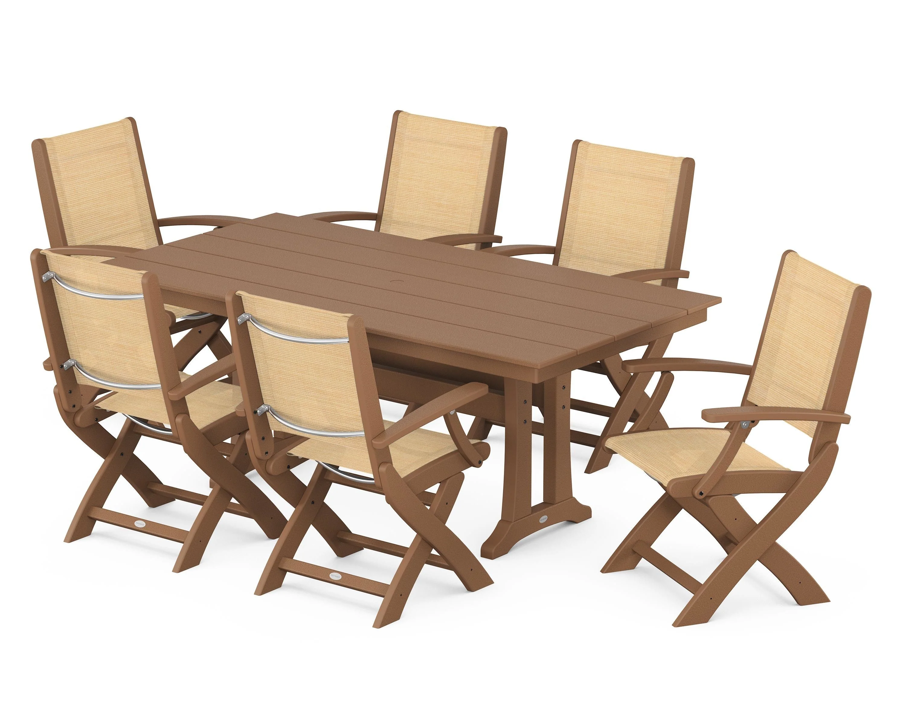 Coastal Folding Arm Chair 7-Piece Farmhouse Dining Set with Trestle Legs - Image 31